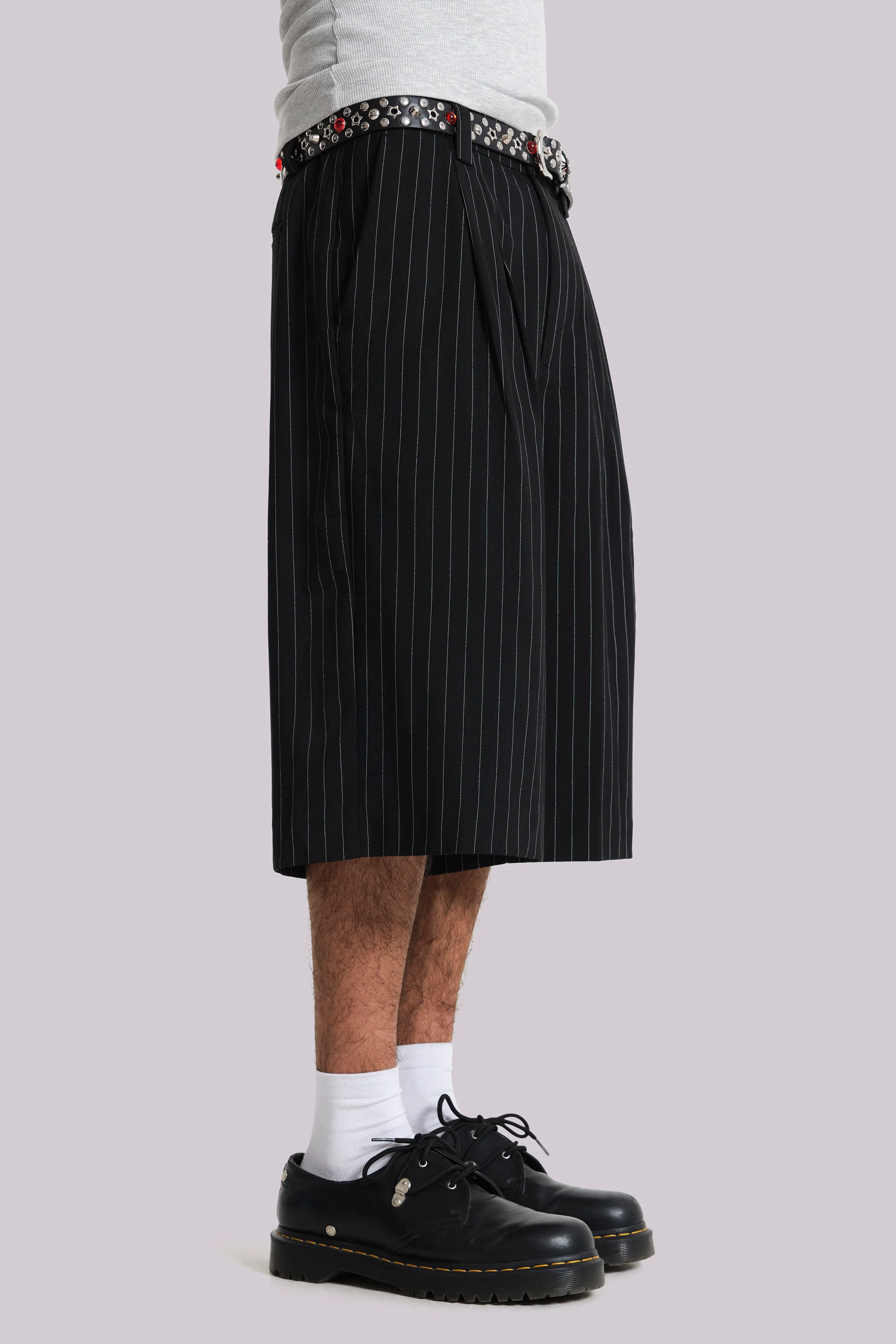 Black Pinstripe Goliath Baggy Shorts - Image 3