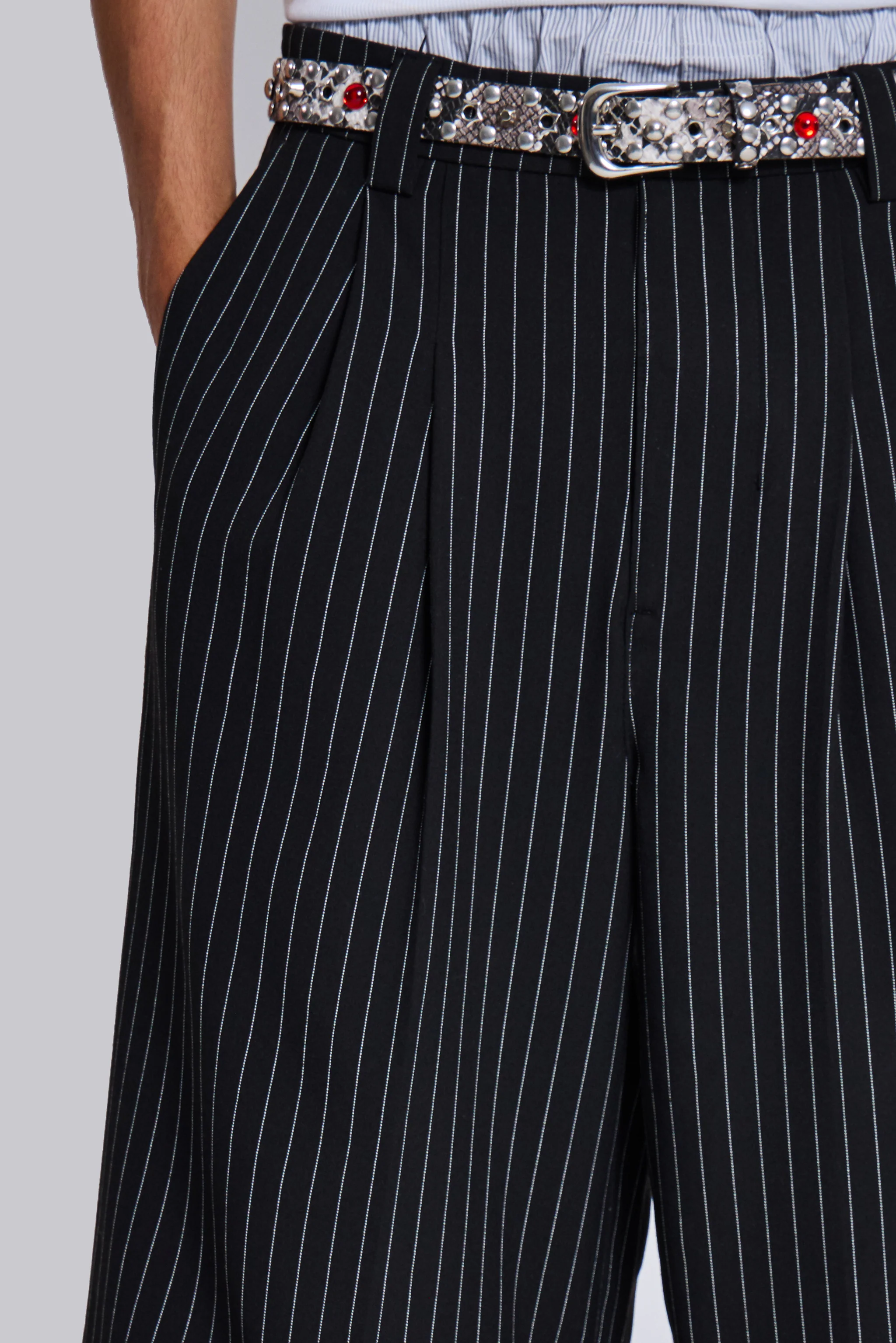 Black Pinstripe Goliath Baggy Shorts - Image 6