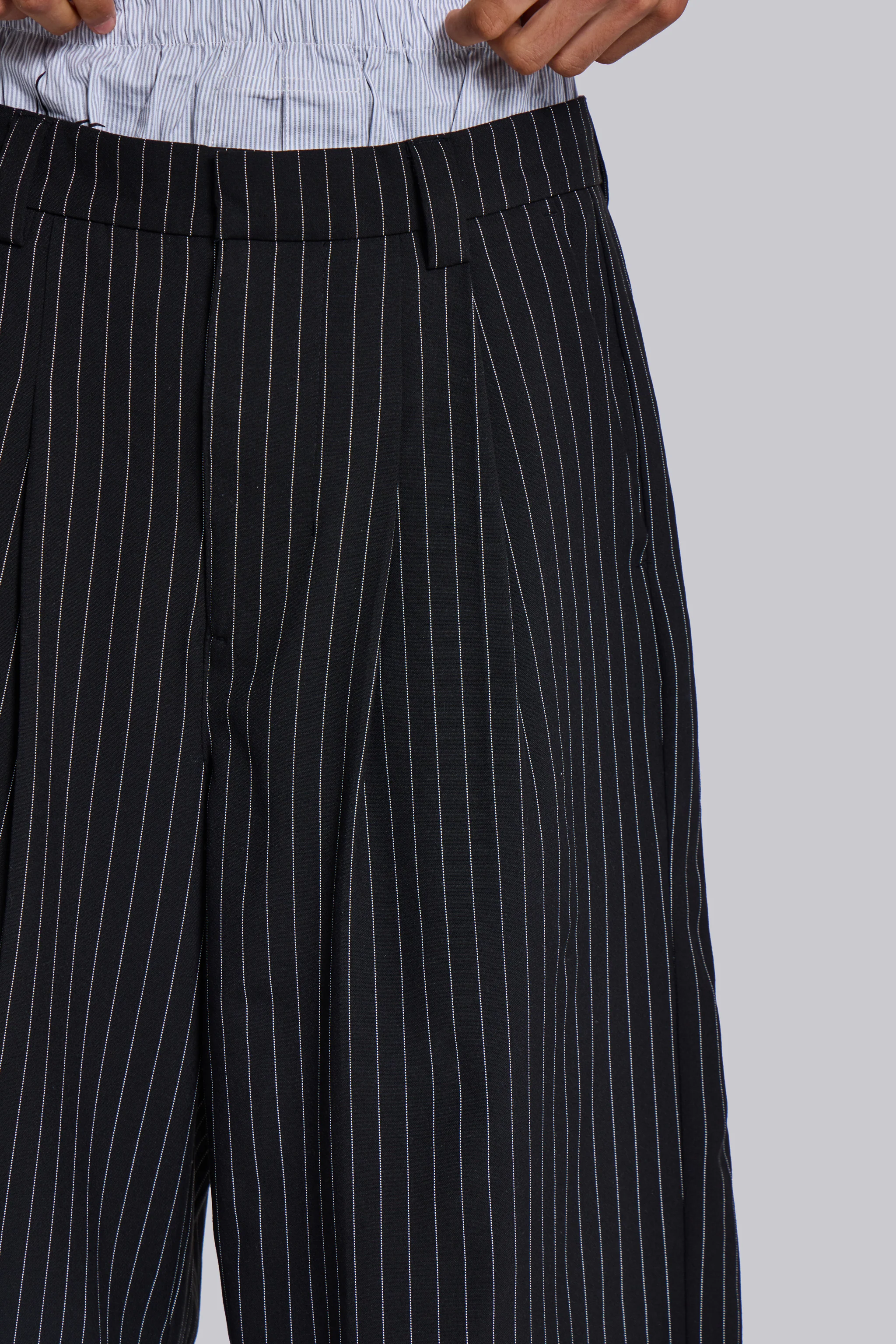 Black Pinstripe Goliath Baggy Shorts - Image 7