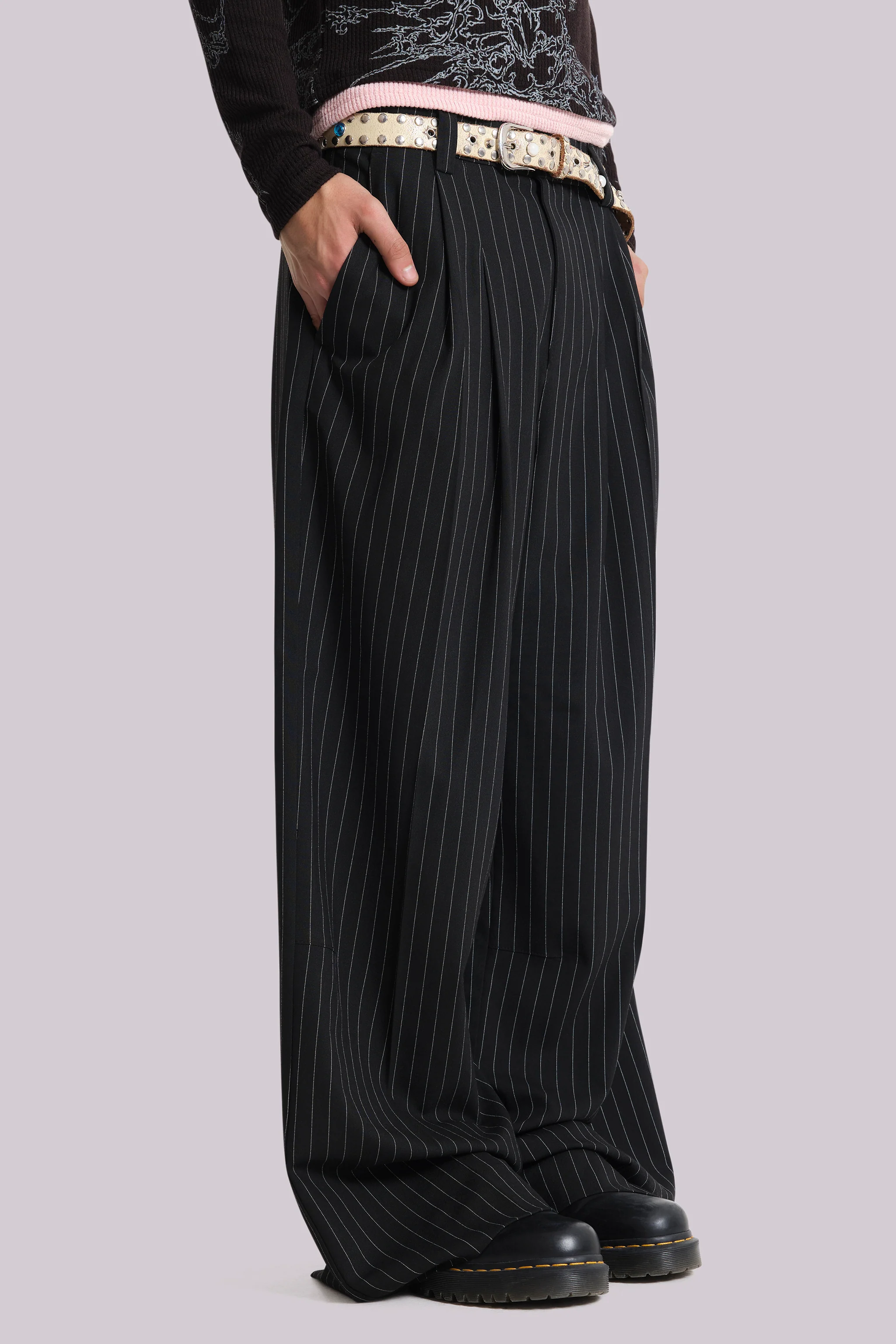 Black Pinstripe Goliath Suit Pants - Image 4