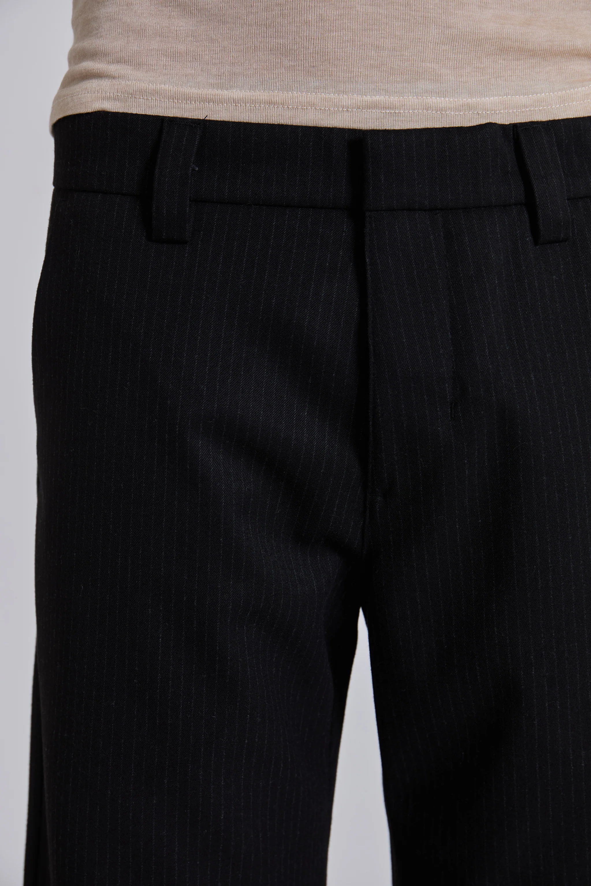 Black Pinstripe Stacked Straight Suit Pants - Image 5