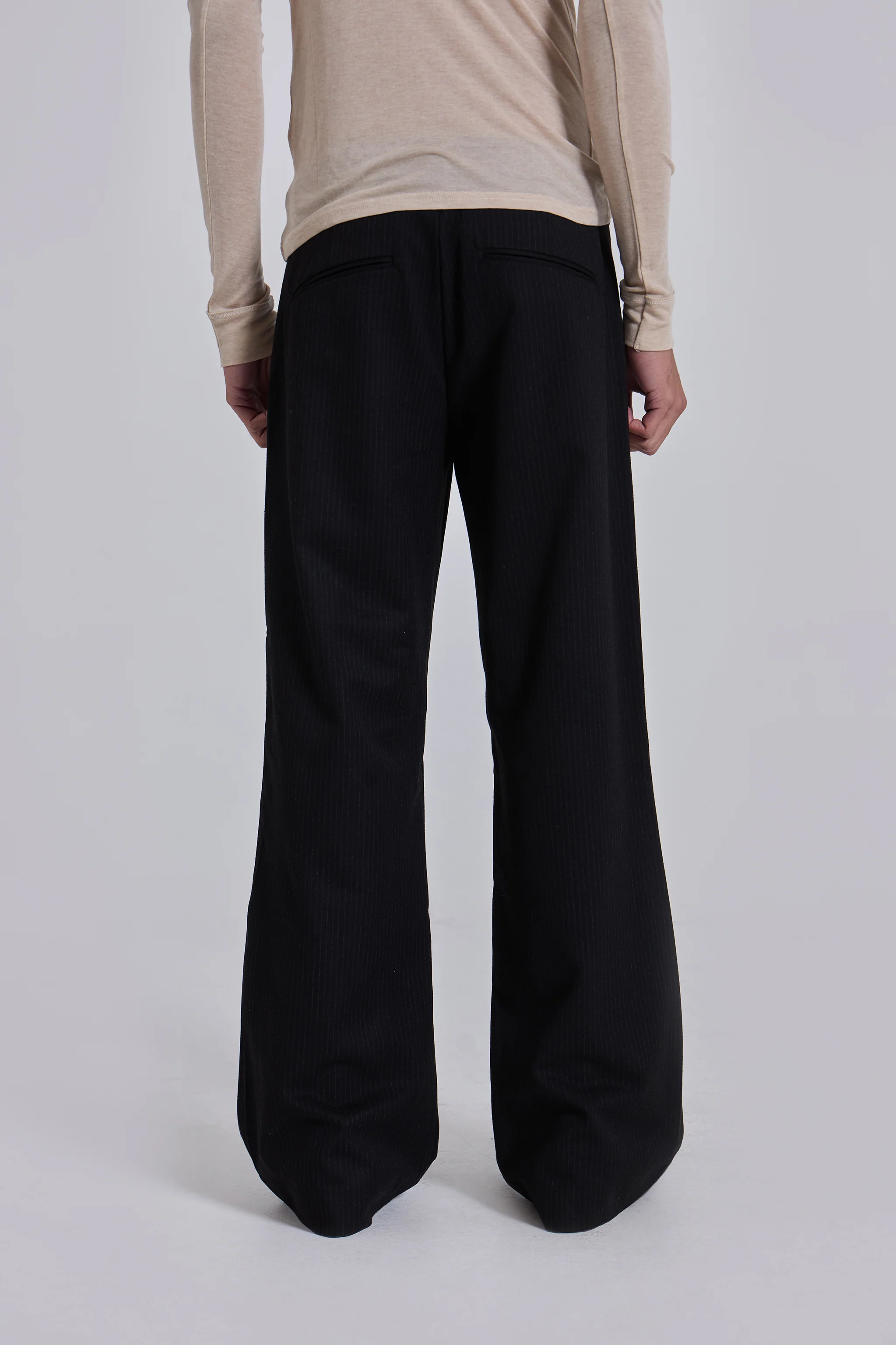 Black Pinstripe Stacked Straight Suit Pants - Image 6