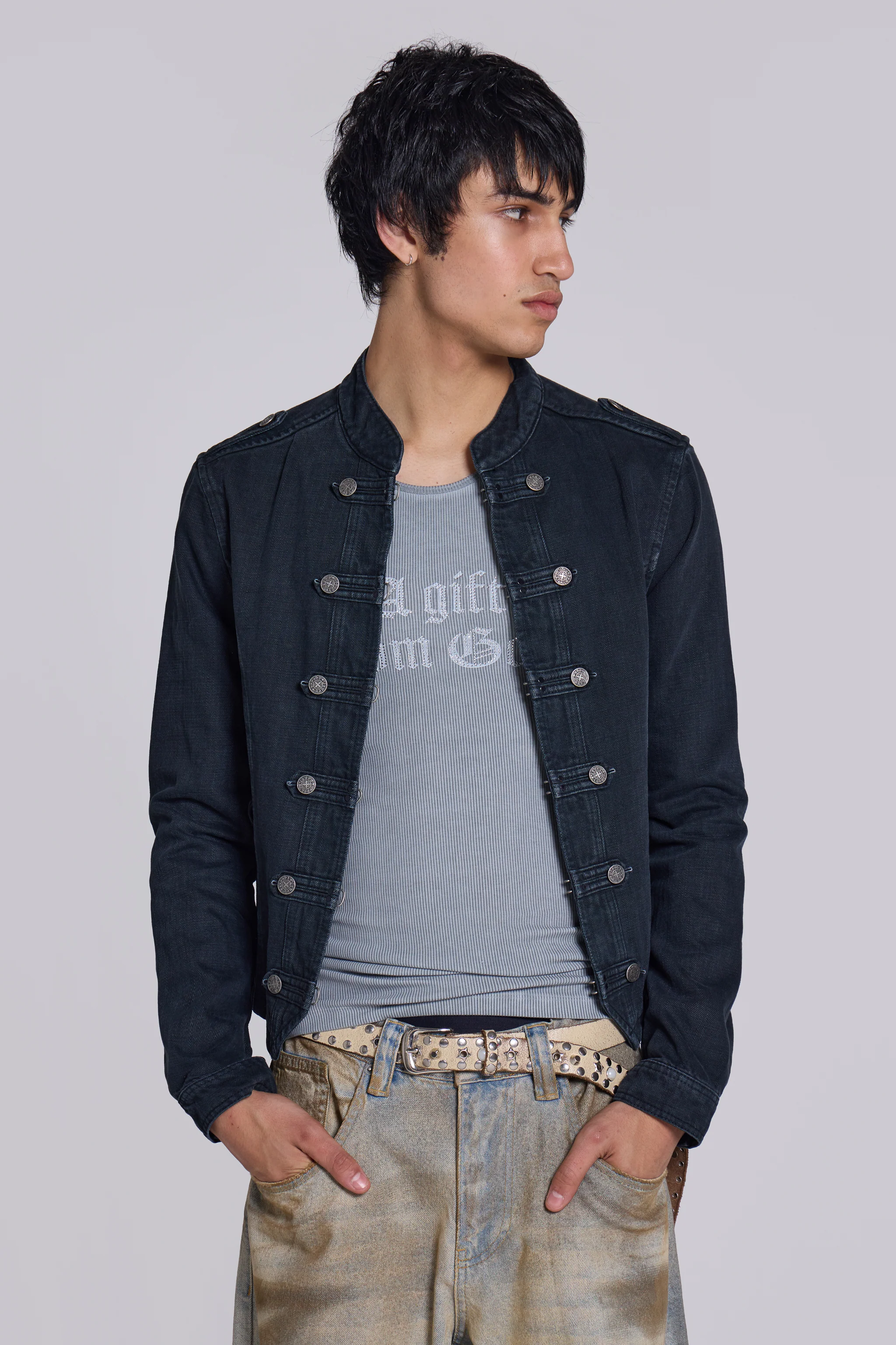 Rebel Military Jacket in Washed Black - Image 8