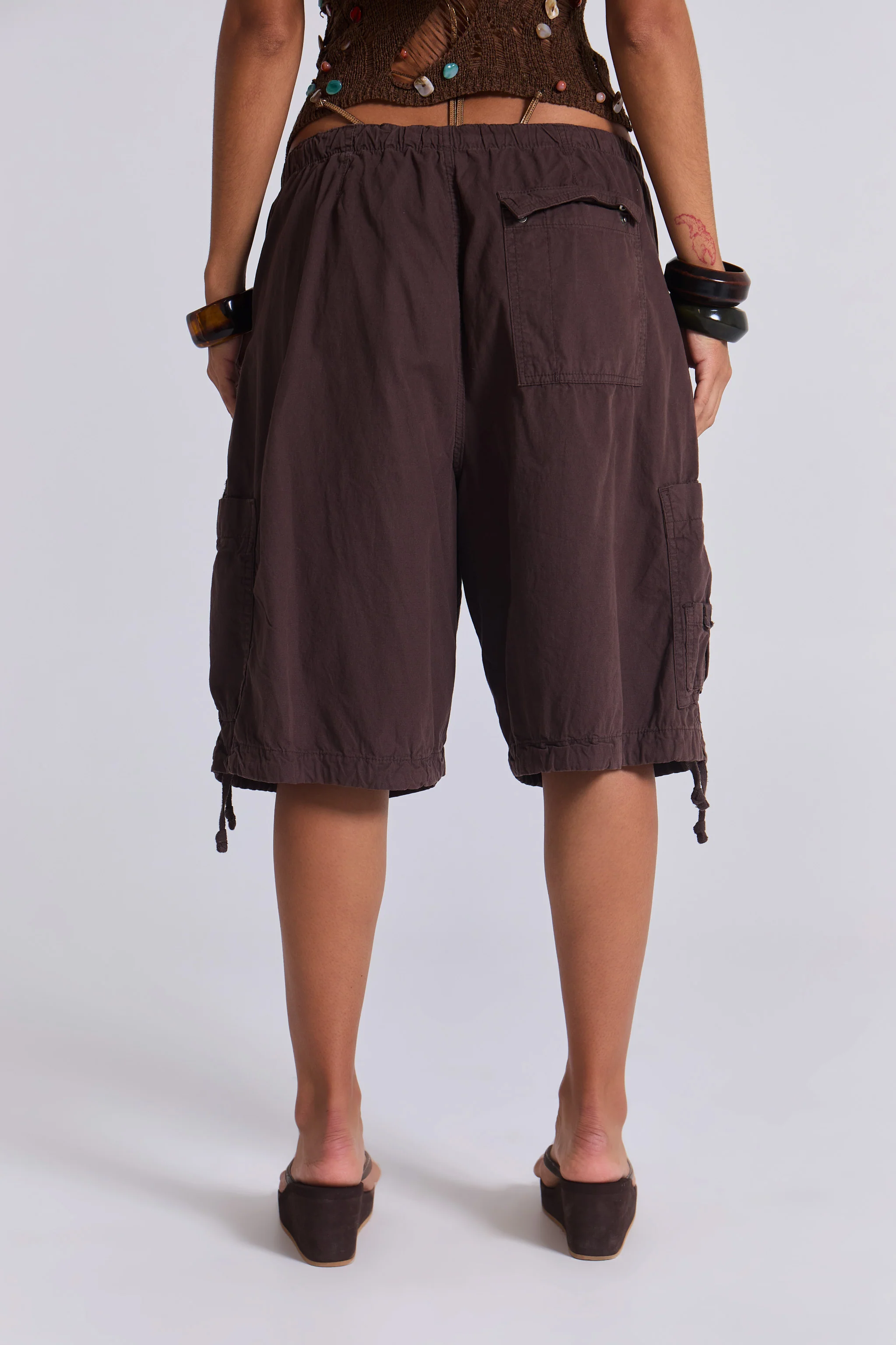 Brown Parachute Cargo Shorts - Image 6