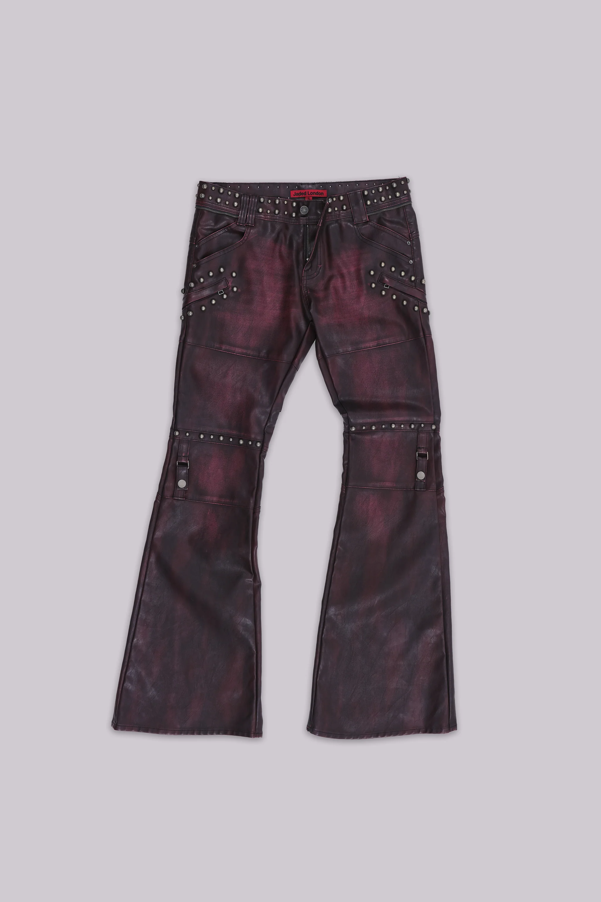 Burgundy Studded Faux Leather Drift Trousers - Image 10