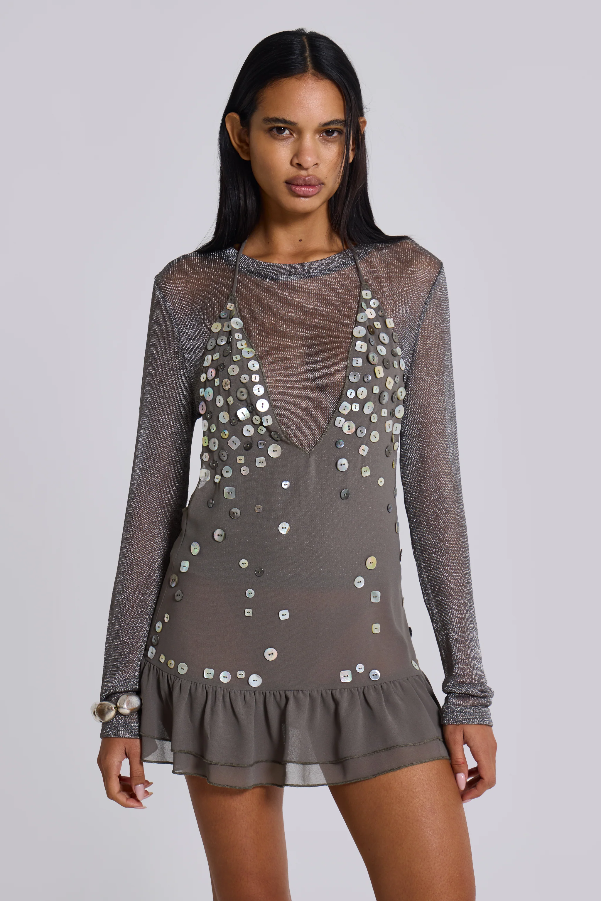 Button Me Up Mini Dress in Grey - Image 7