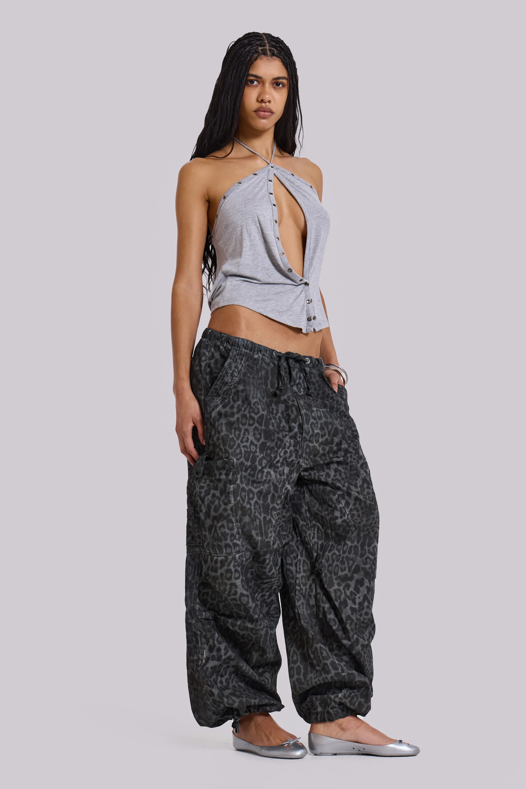 Charcoal Leopard Parachute Pants - Image 3