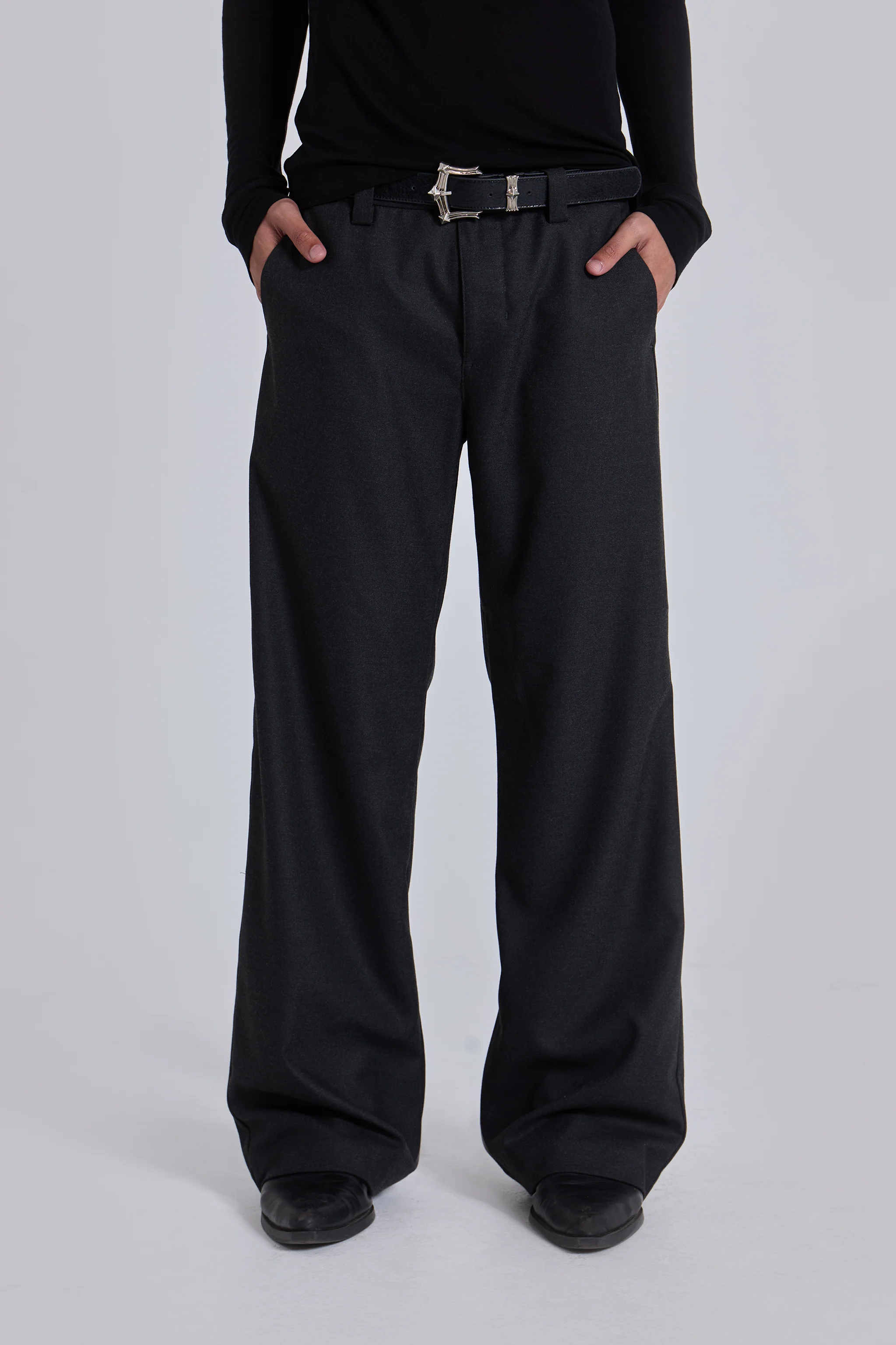Charcoal Stacked Straight Suit Pants - Image 7