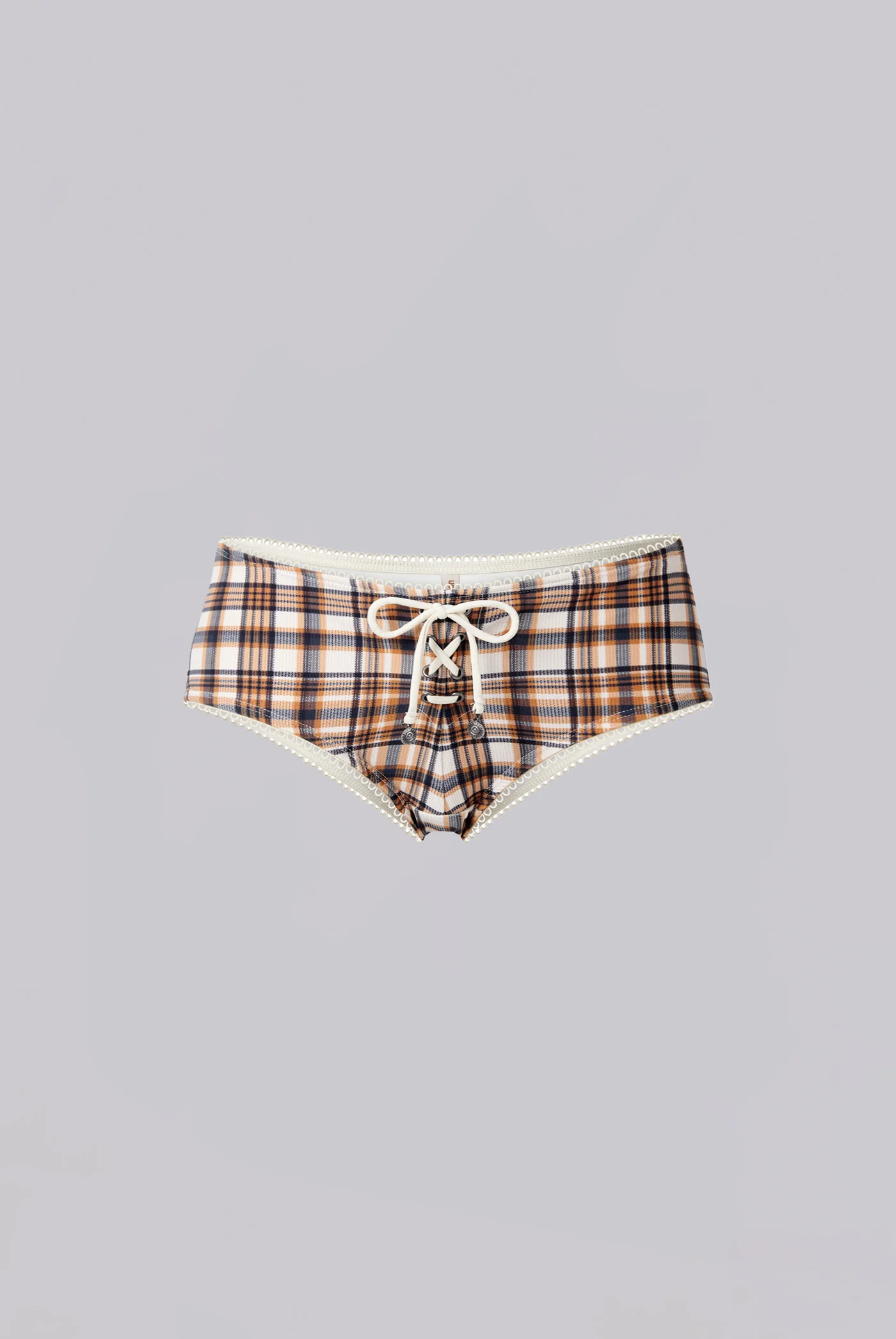 Brown Checked In Bikini Hot Pants - Image 4