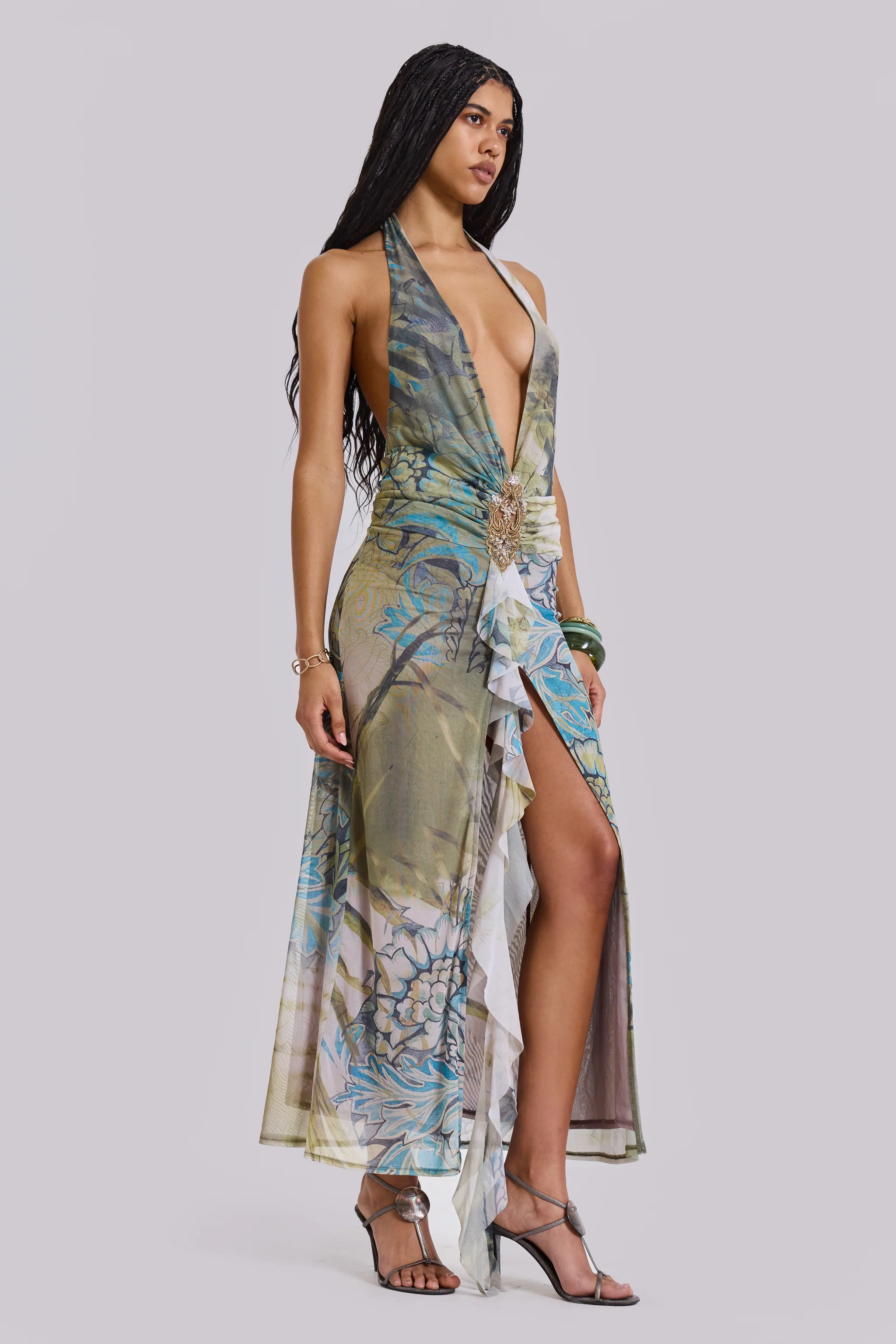 Cindy Plunge Maxi Dress In Green - Image 3