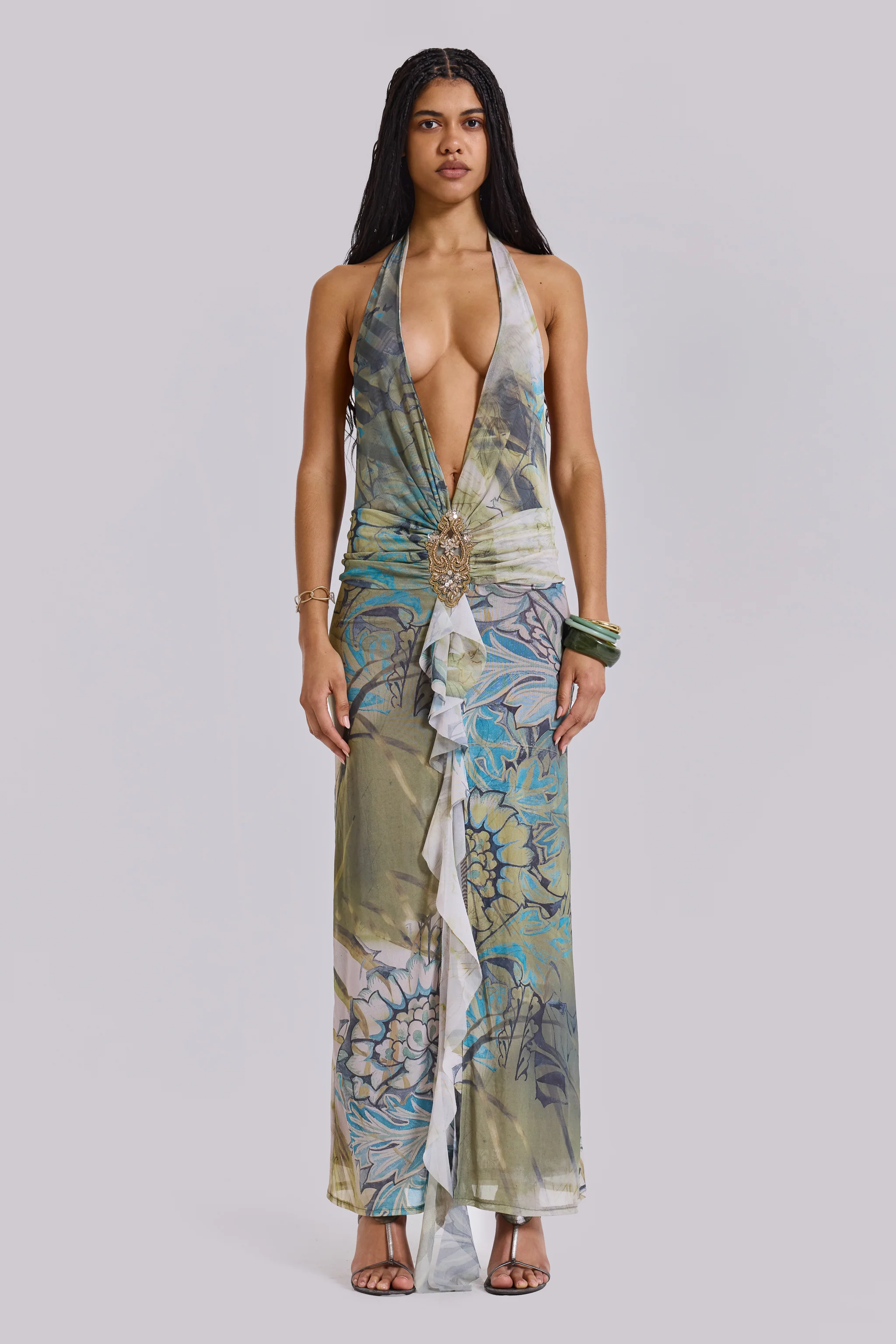 Cindy Plunge Maxi Dress In Green - Image 5
