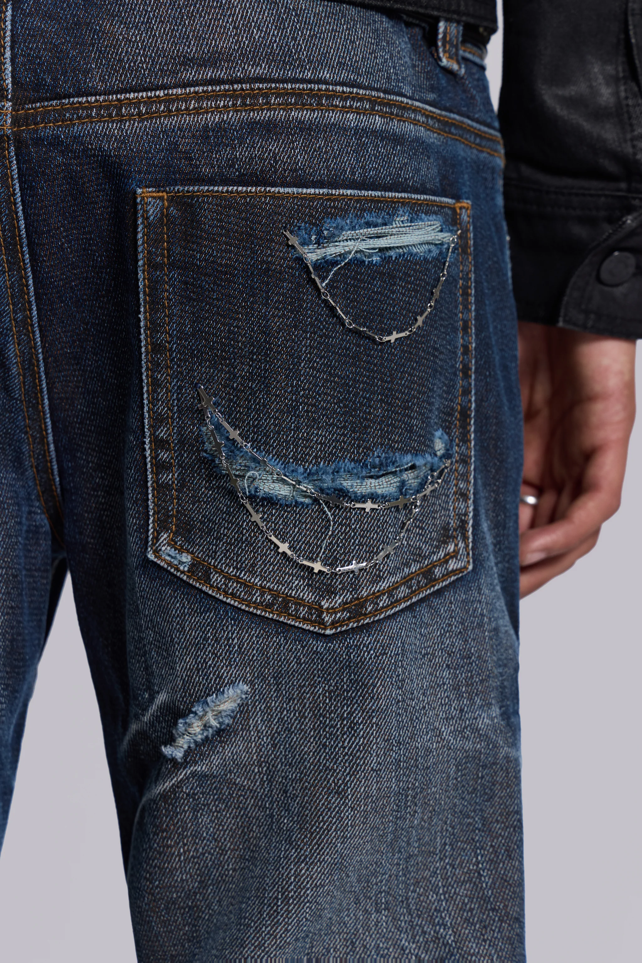Cross Chain Blue Drift Bootcut Jeans - Image 5