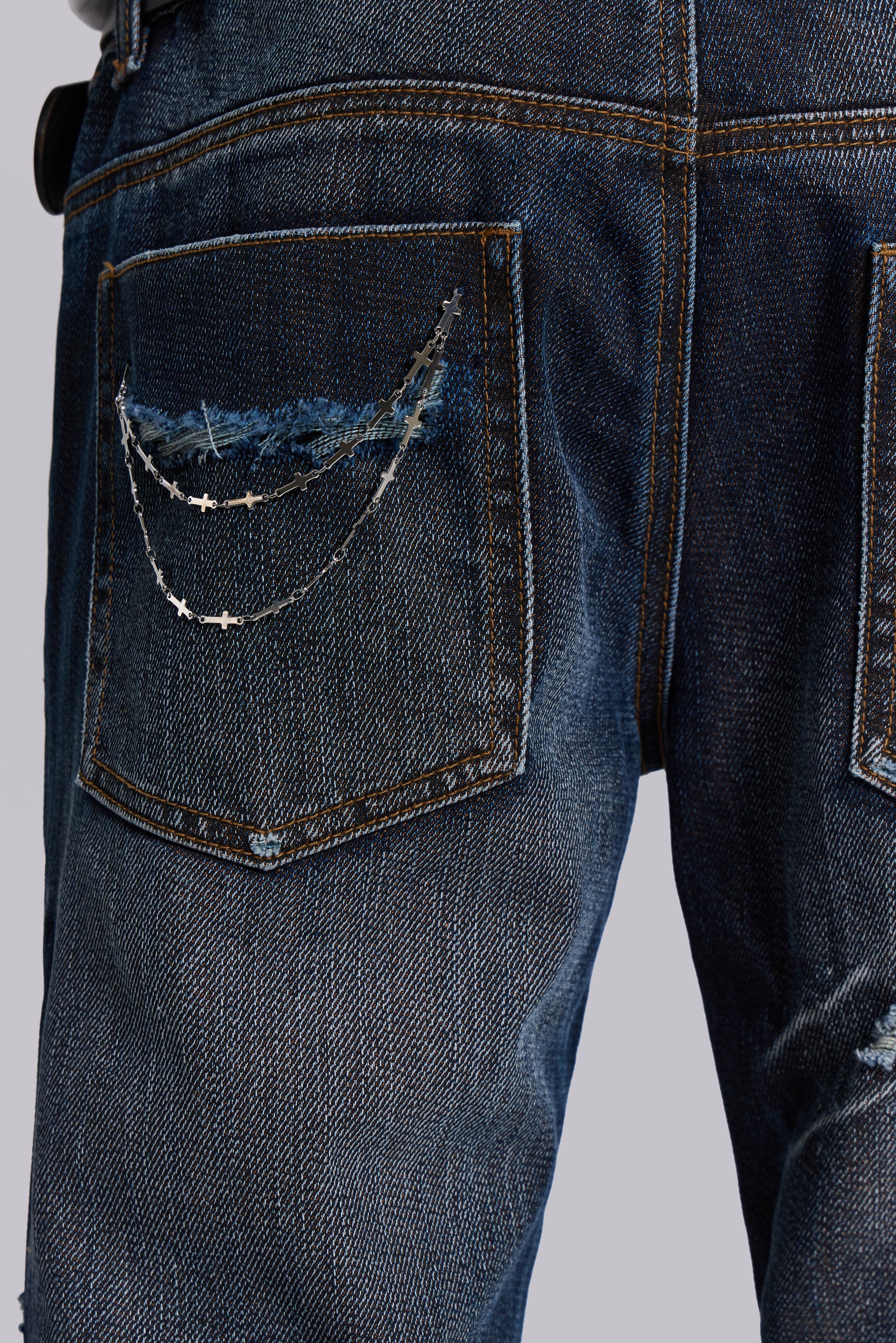Cross Chain Blue Drift Bootcut Jeans - Image 6