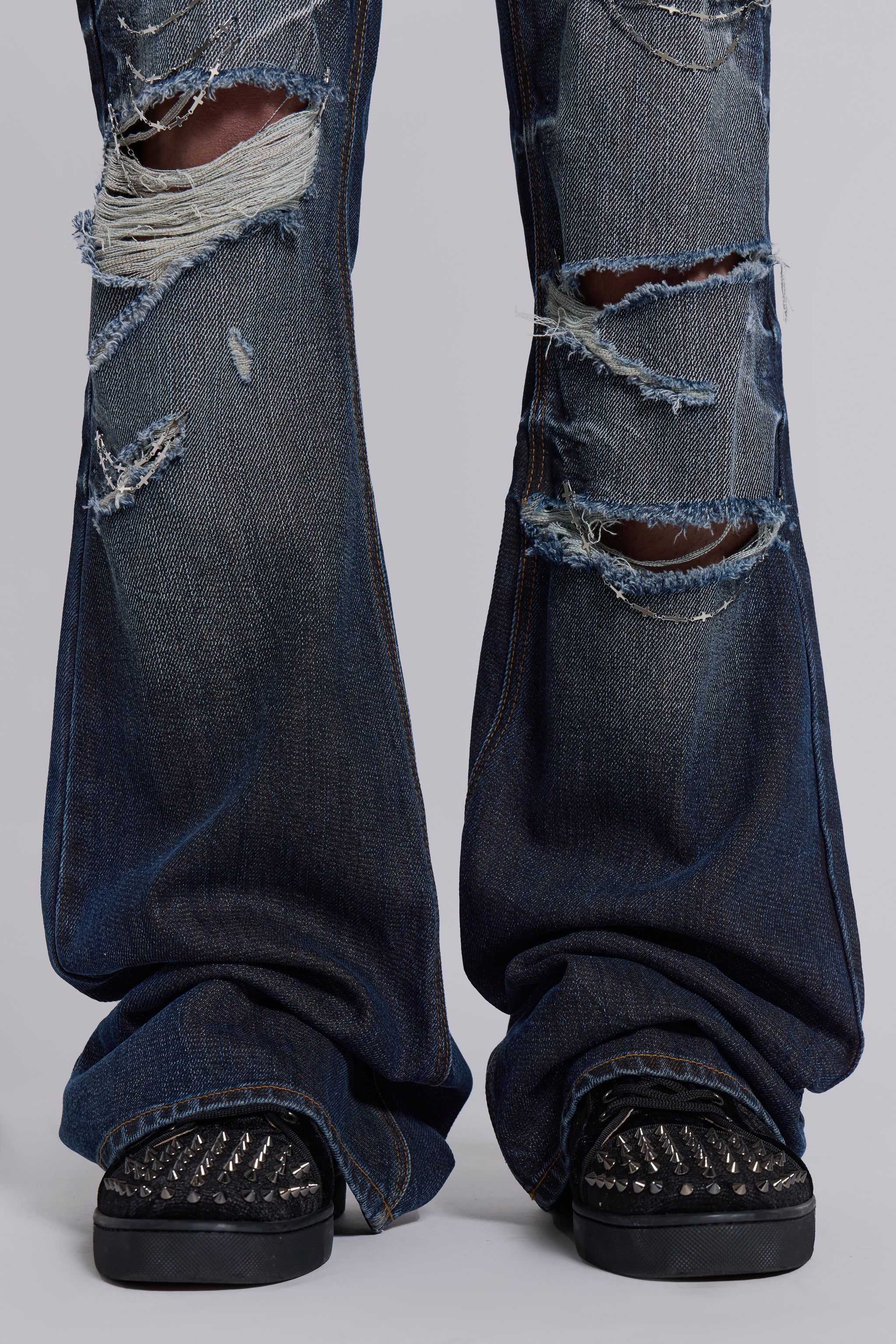 Cross Chain Blue Drift Bootcut Jeans - Image 8