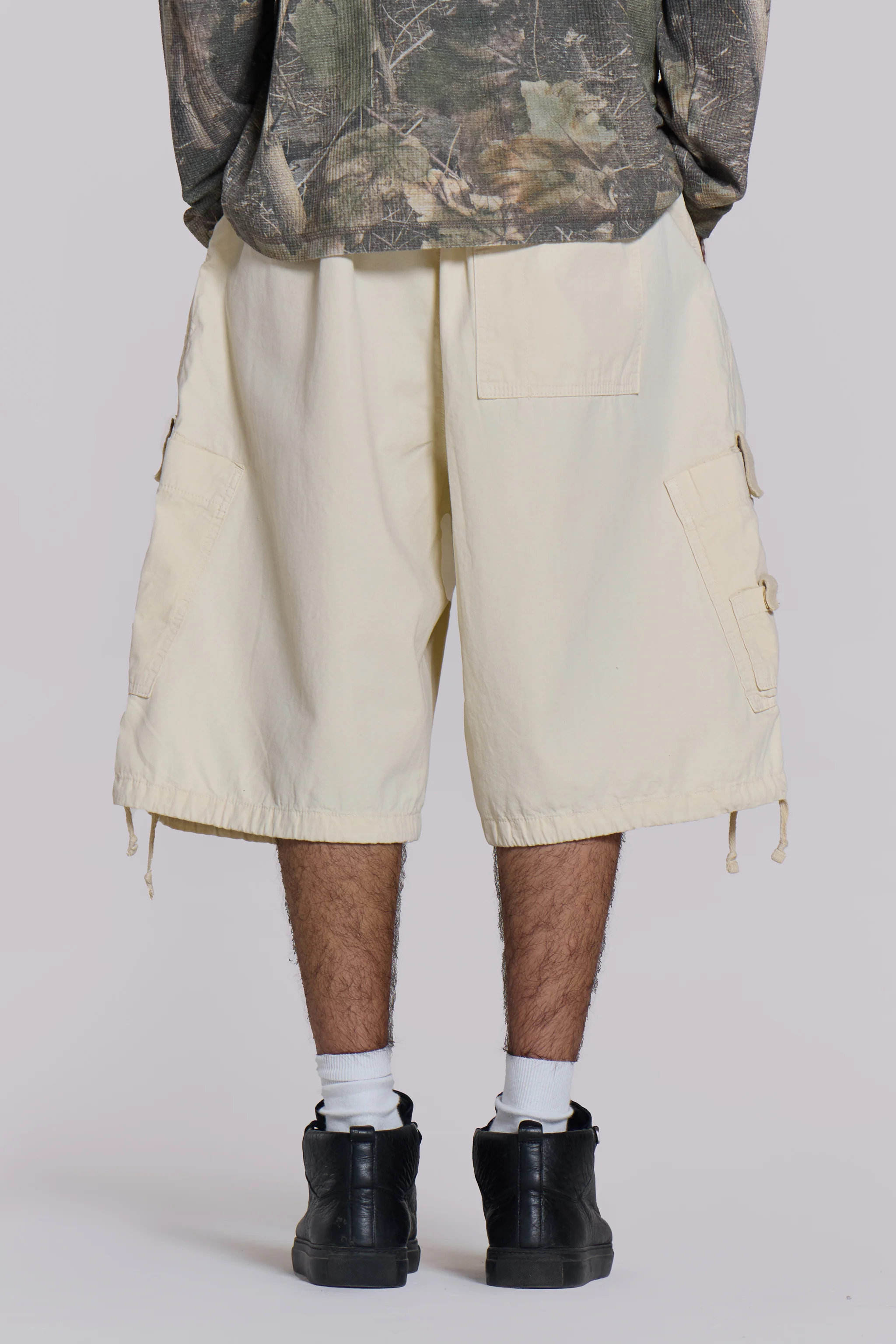 Ecru Parachute Cargo Baggy Shorts - Image 3