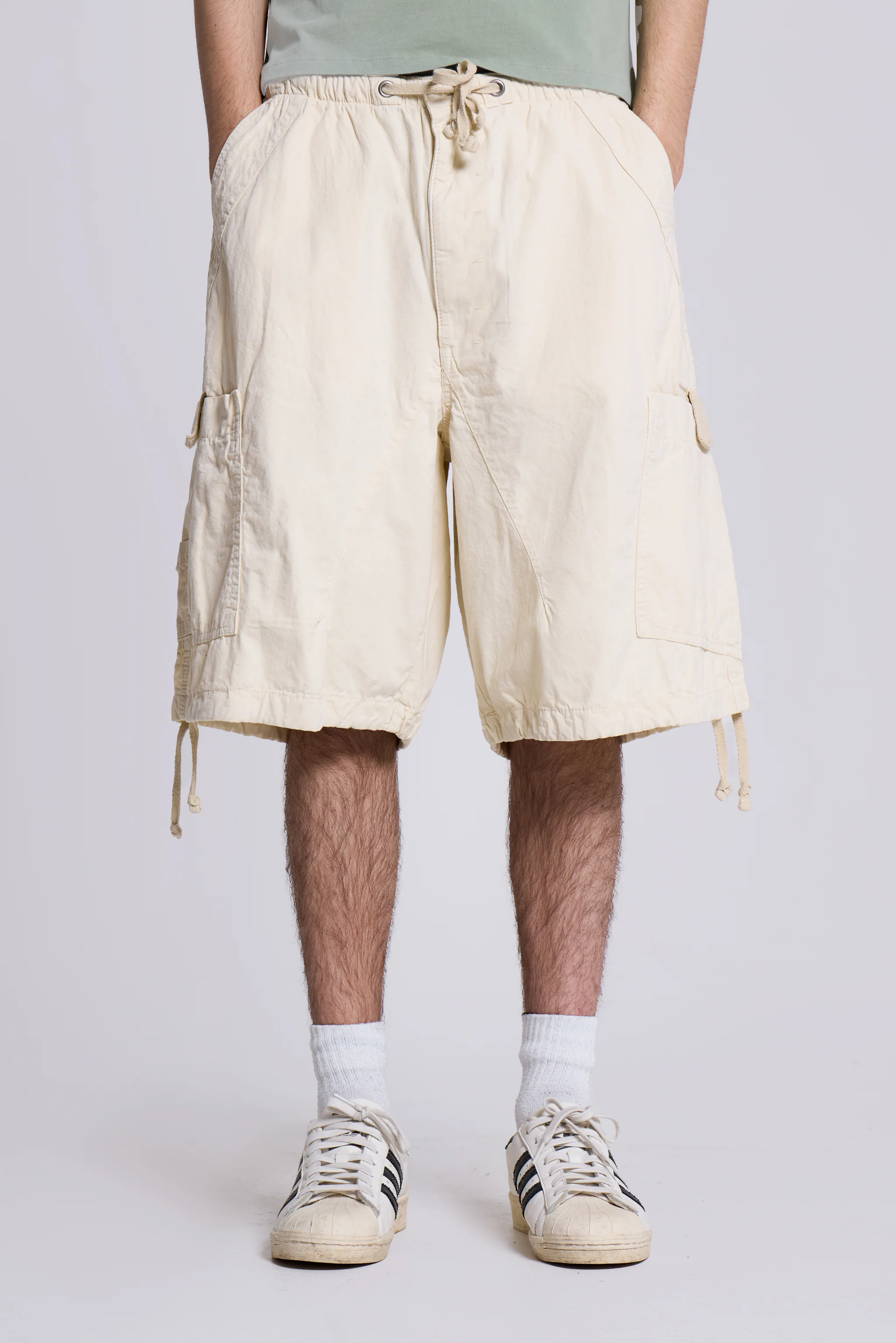 Ecru Parachute Cargo Baggy Shorts - Image 5