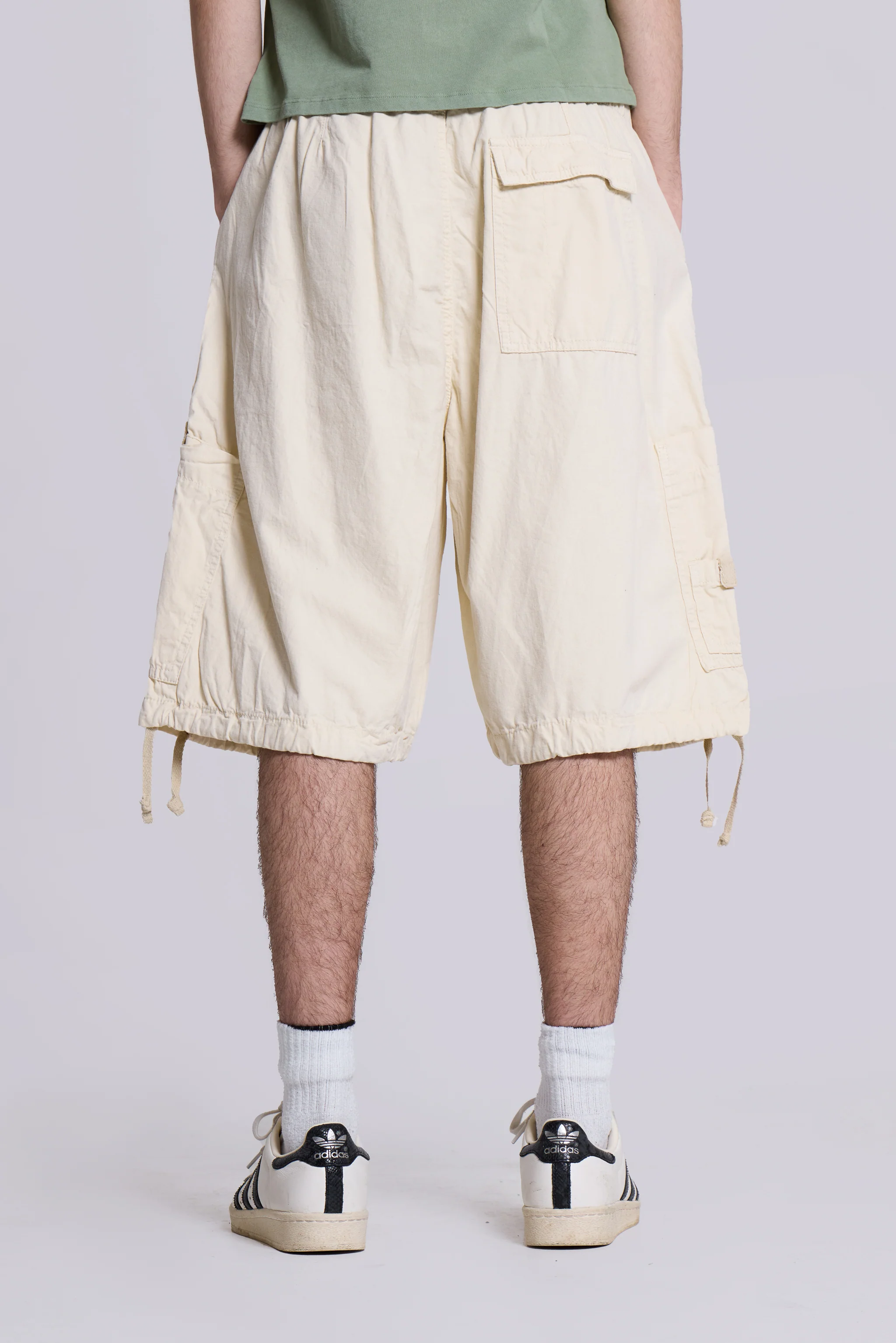 Ecru Parachute Cargo Baggy Shorts - Image 9