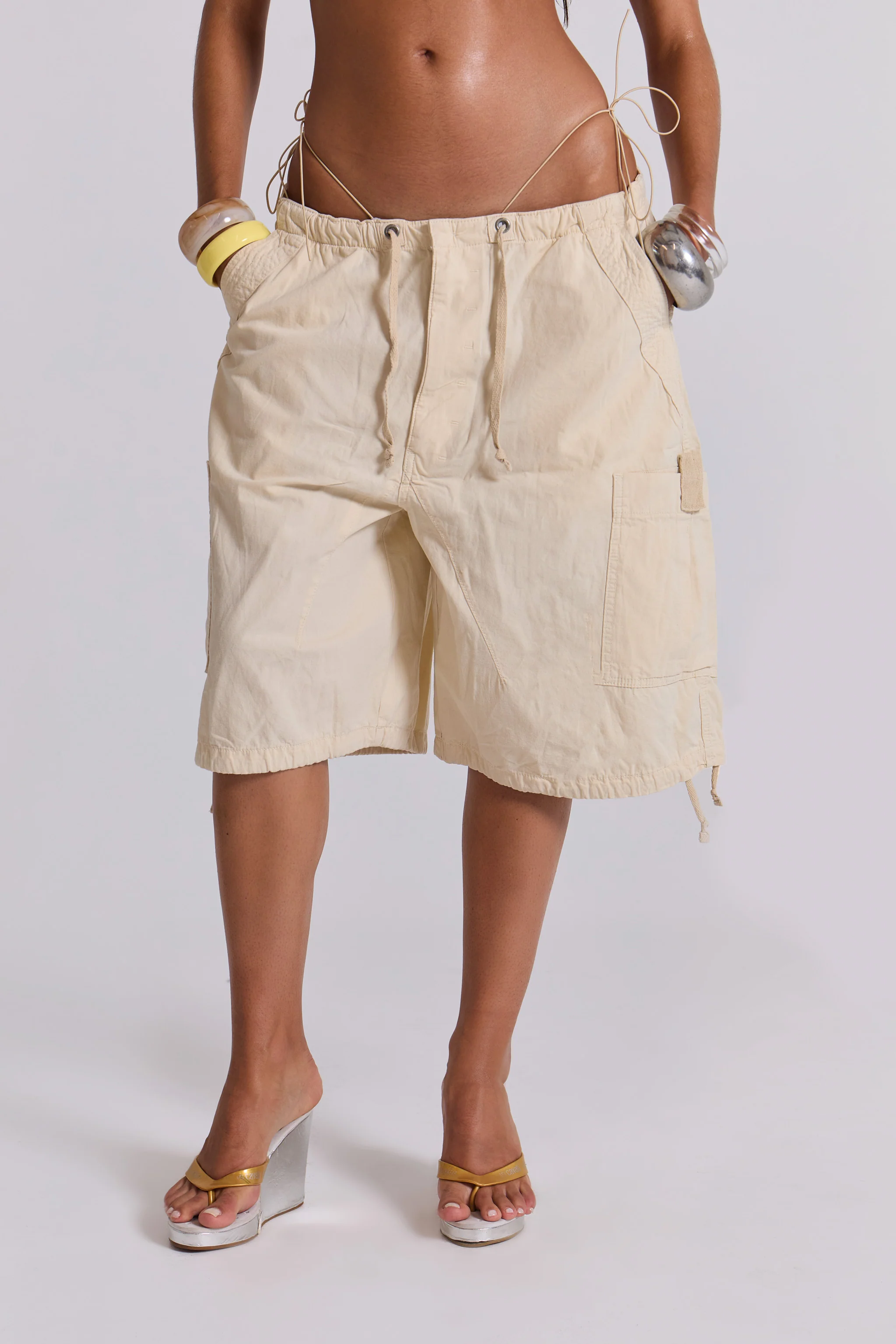 Ecru Parachute Cargo Shorts - Image 3