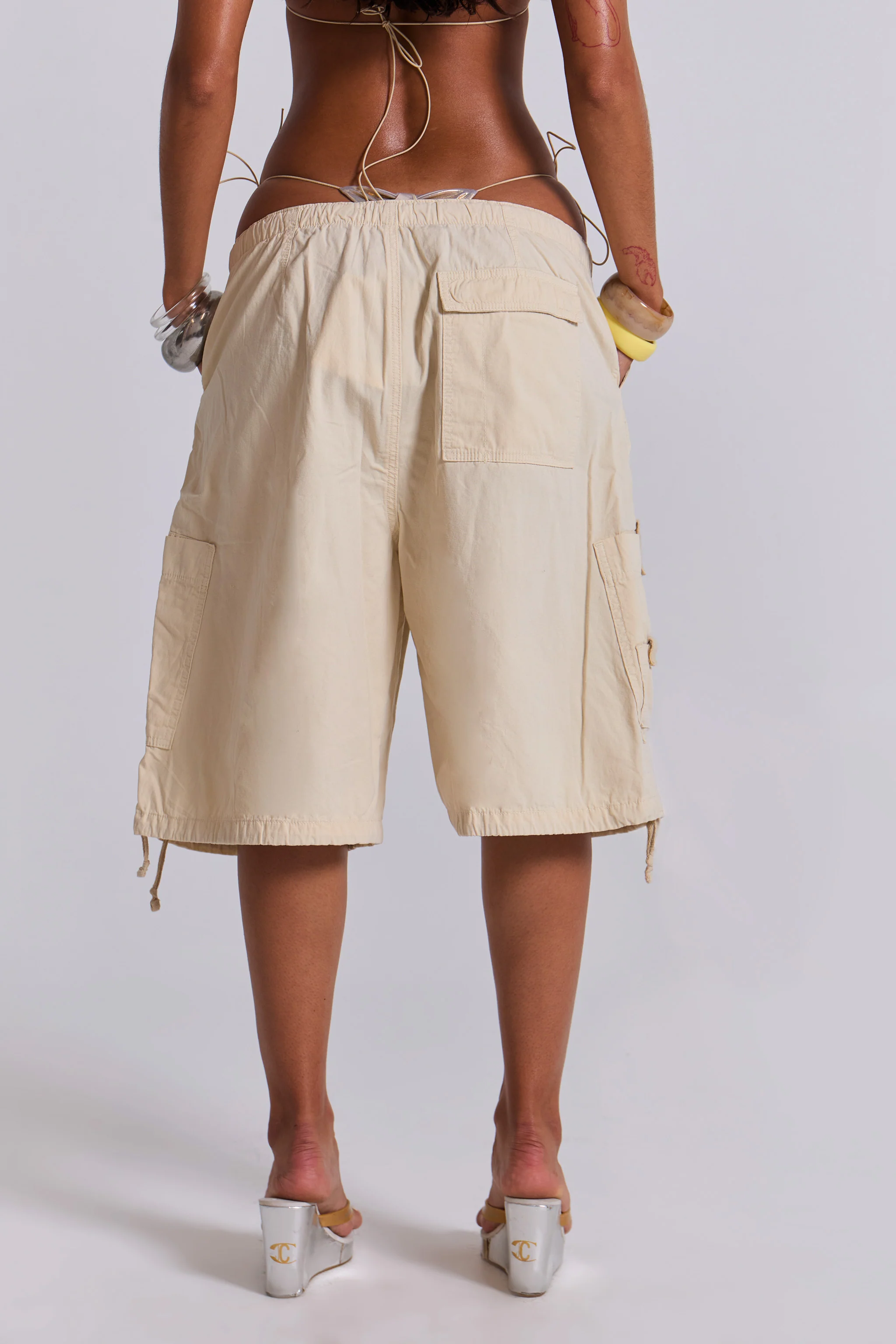 Ecru Parachute Cargo Shorts - Image 6