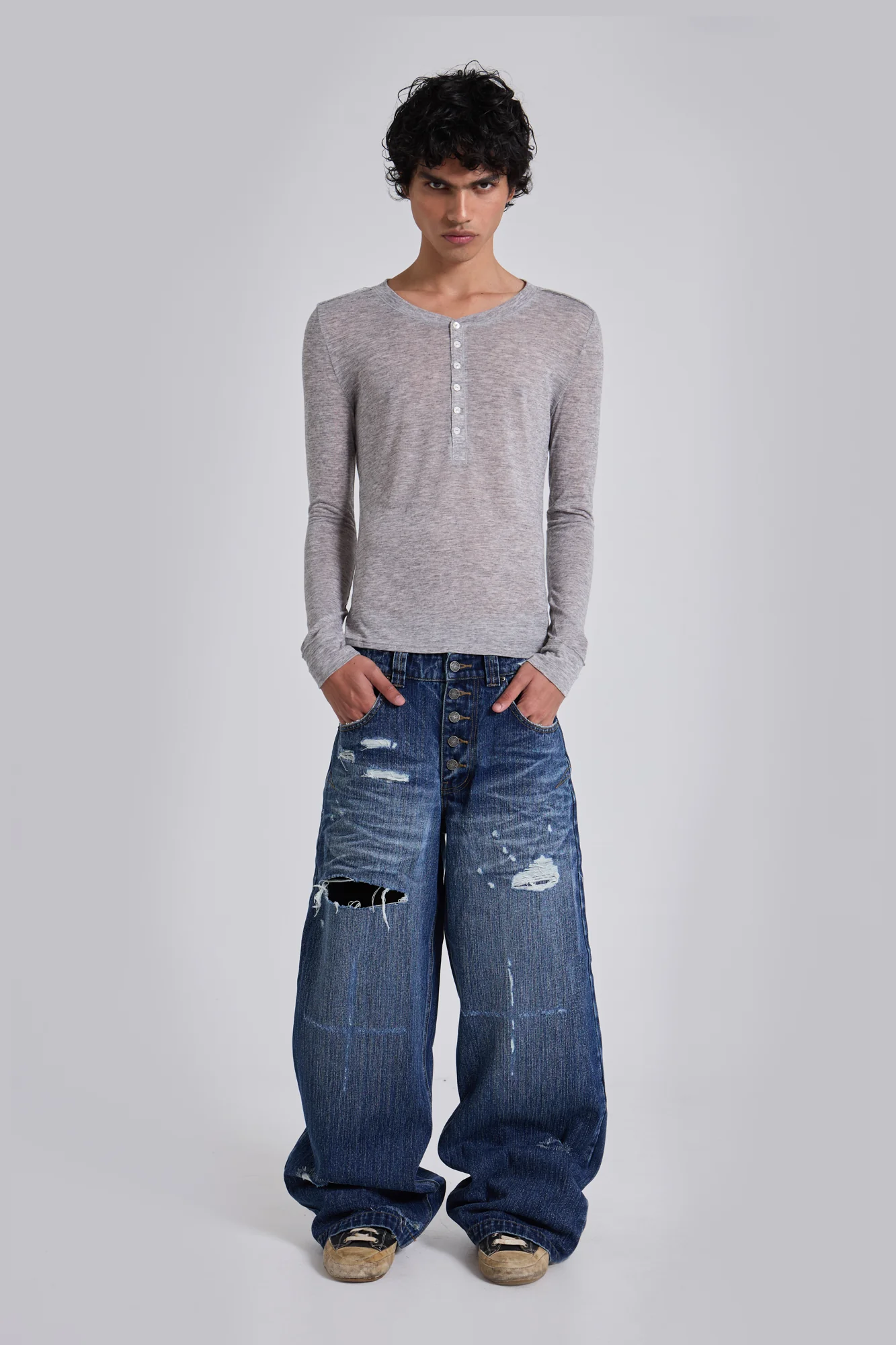 Grey Marl Haze Henley Top - Image 3