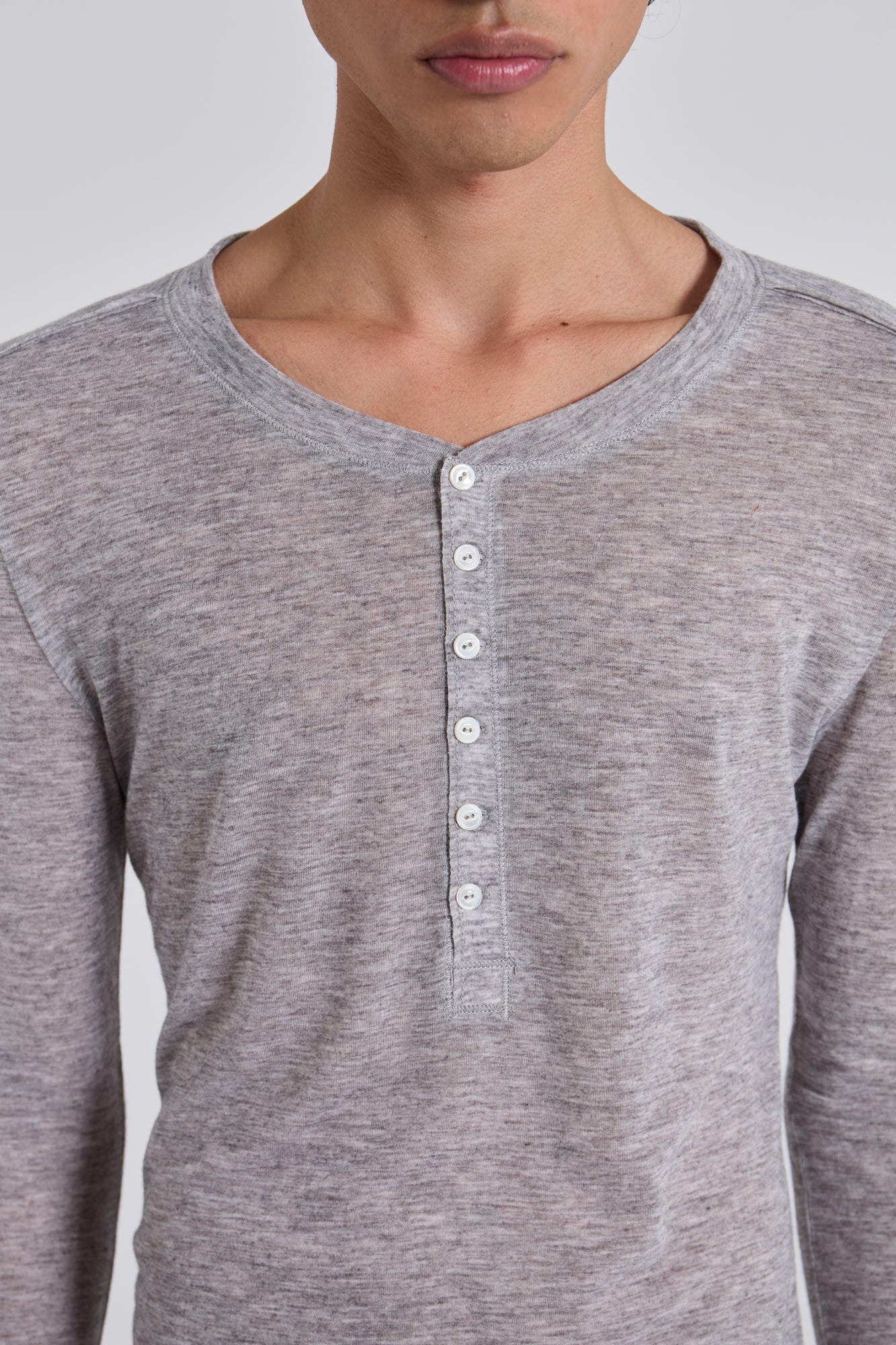 Grey Marl Haze Henley Top - Image 5