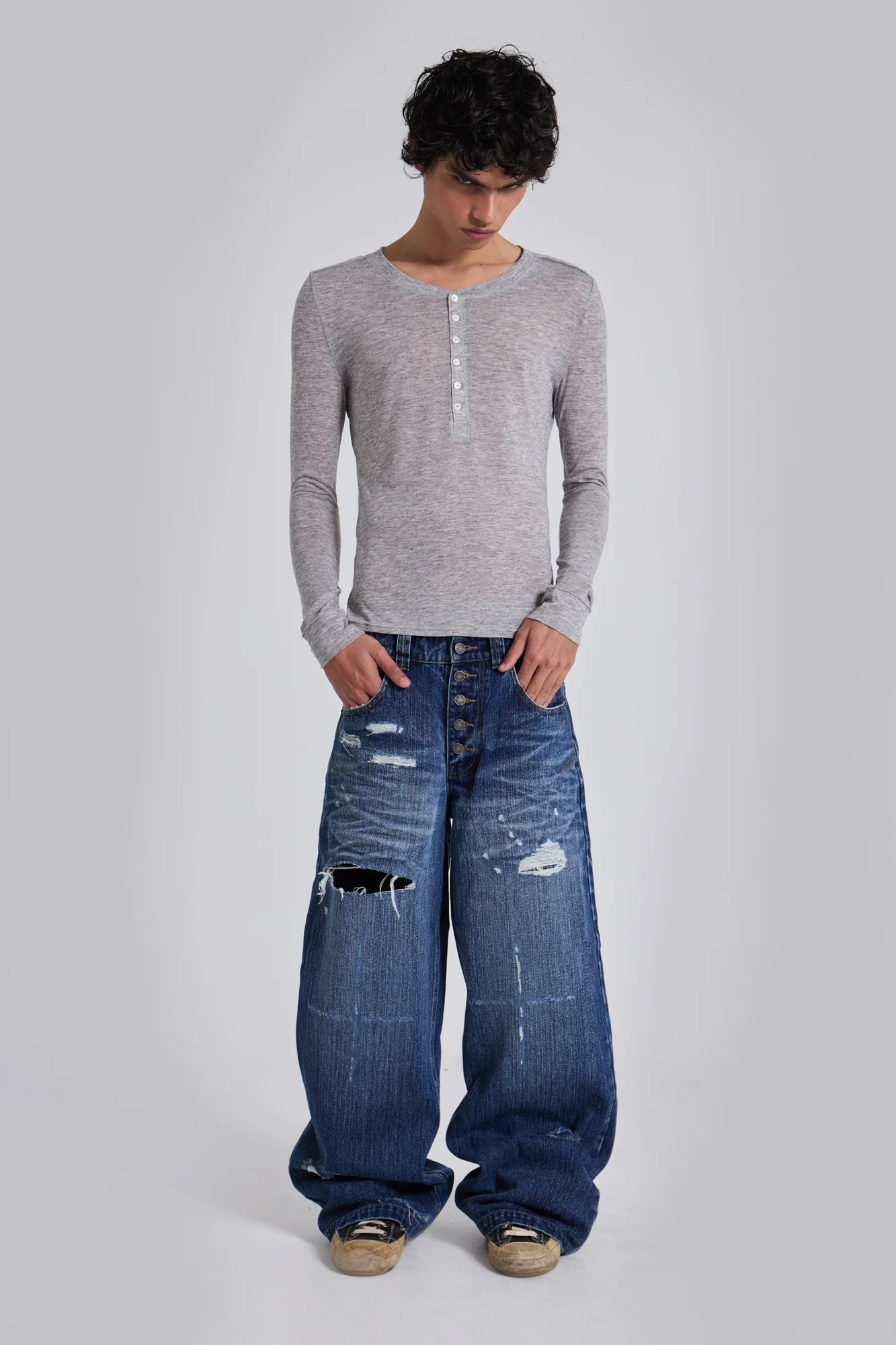 Grey Marl Haze Henley Top - Image 8