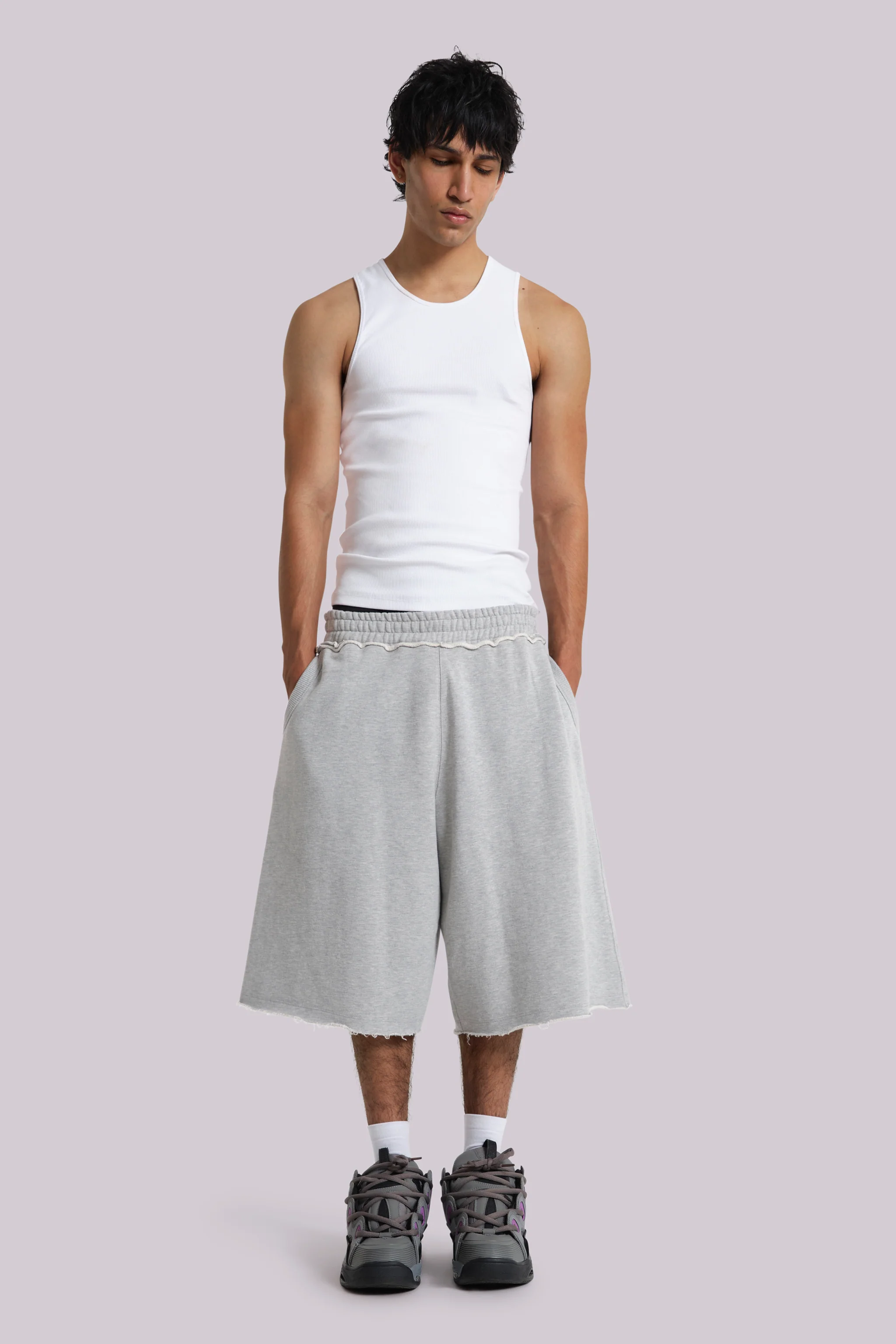 Grey Marl Monster Jogger Baggy Shorts - Image 3