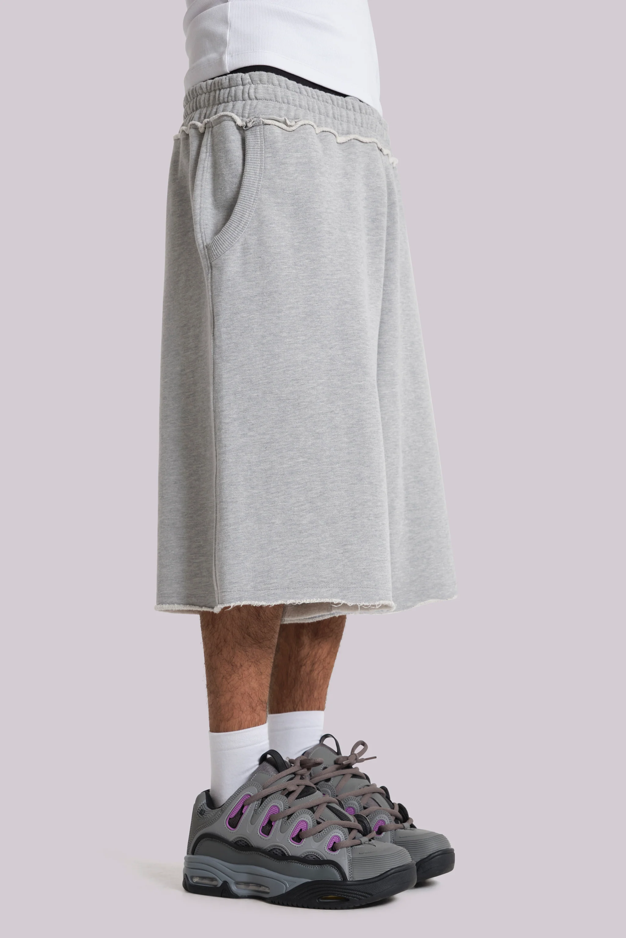 Grey Marl Monster Jogger Baggy Shorts - Image 5