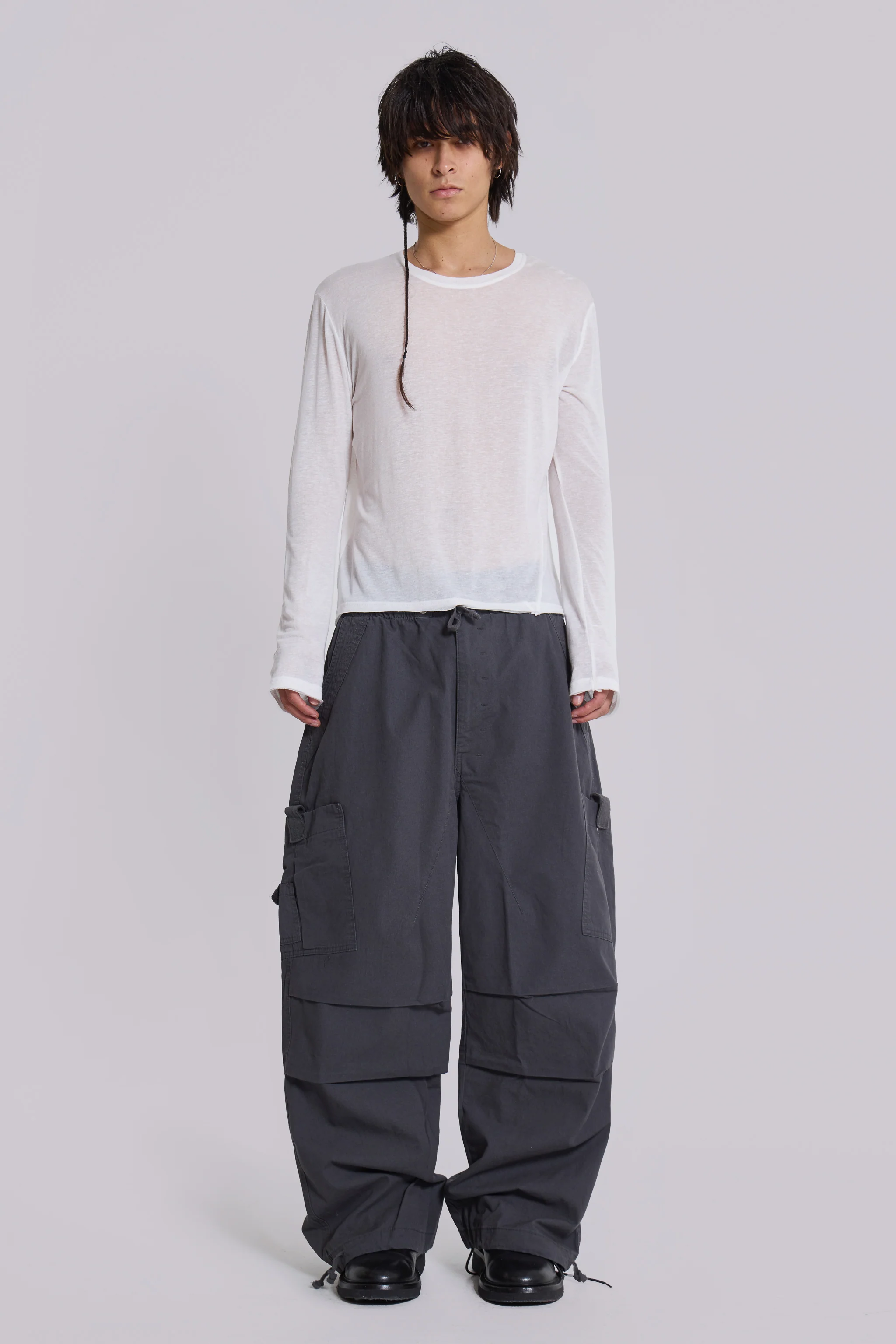 Vintage Grey Parachute Cargo Pants - Image 3