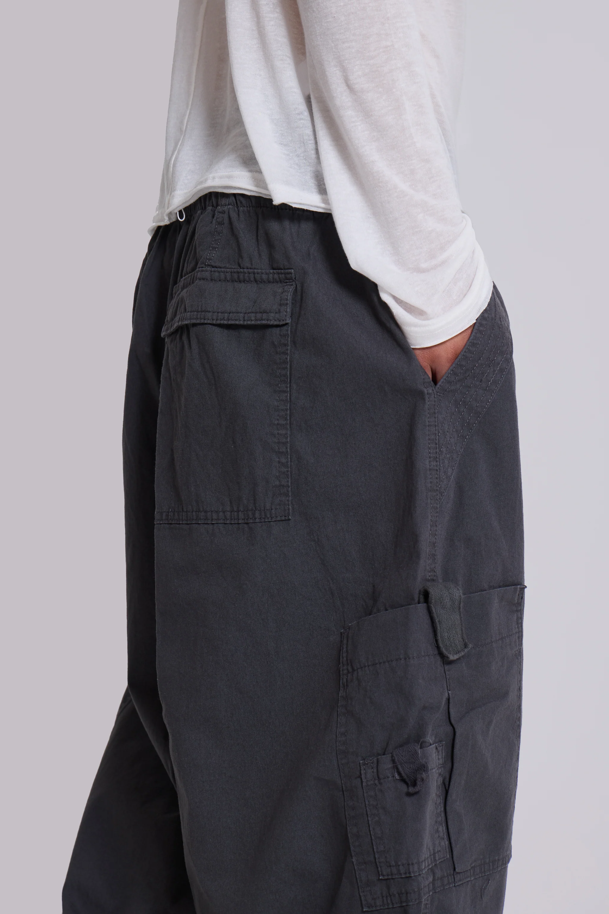 Vintage Grey Parachute Cargo Pants - Image 5