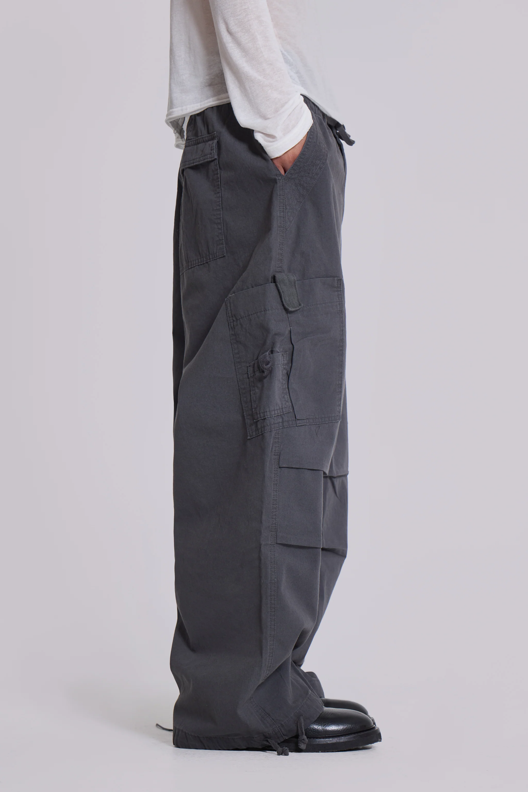 Vintage Grey Parachute Cargo Pants - Image 6