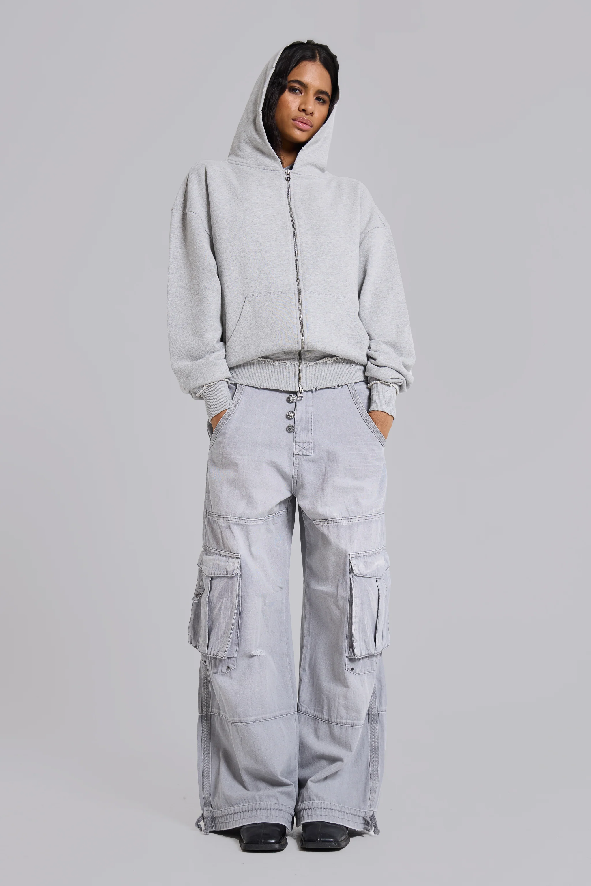 Grey Marl Oversized Monster Hoodie - Image 5