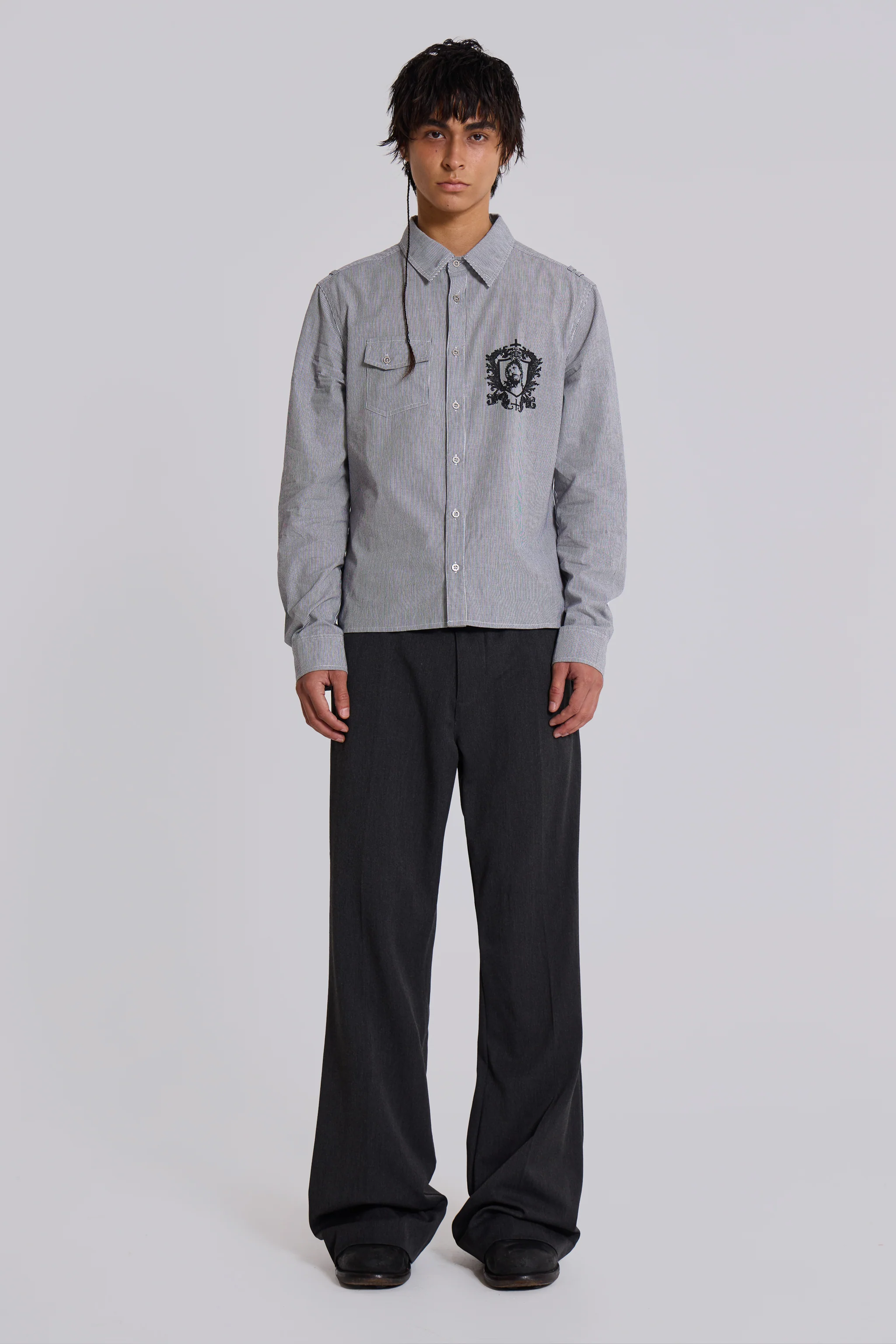 Grey Stacked Bootcut Suit Pants - Image 3