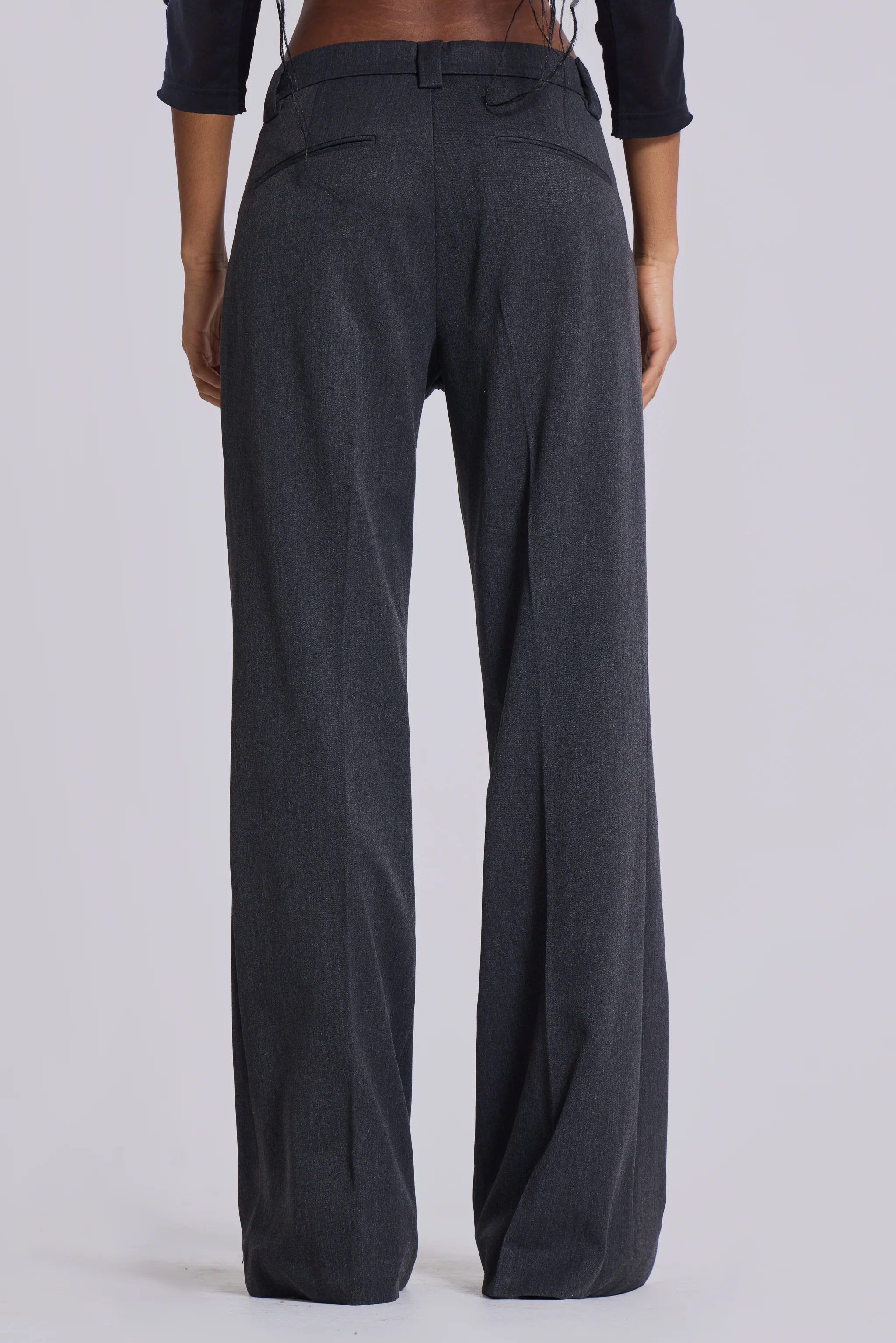 Grey Stacked Bootcut Suit Pants - Image 3