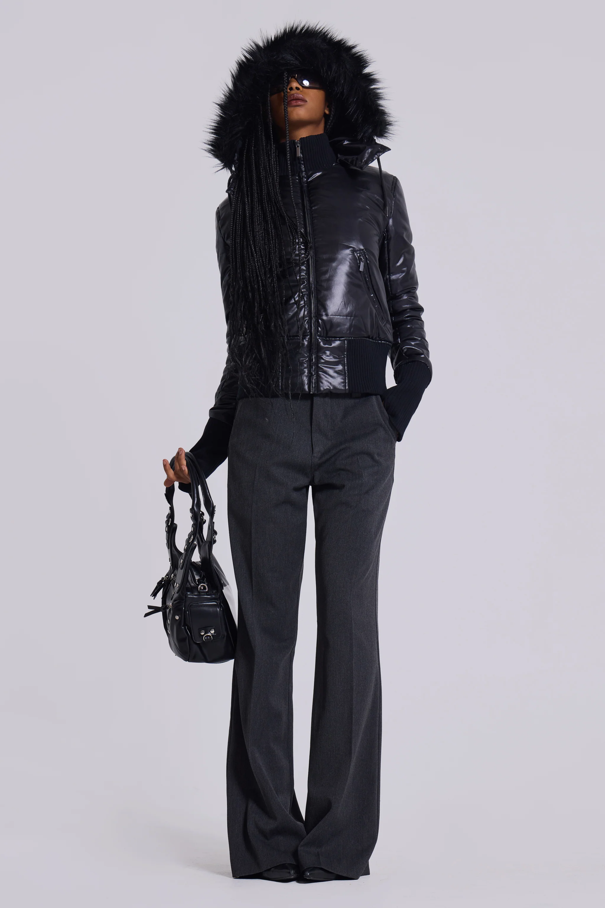 Grey Stacked Bootcut Suit Pants - Image 4