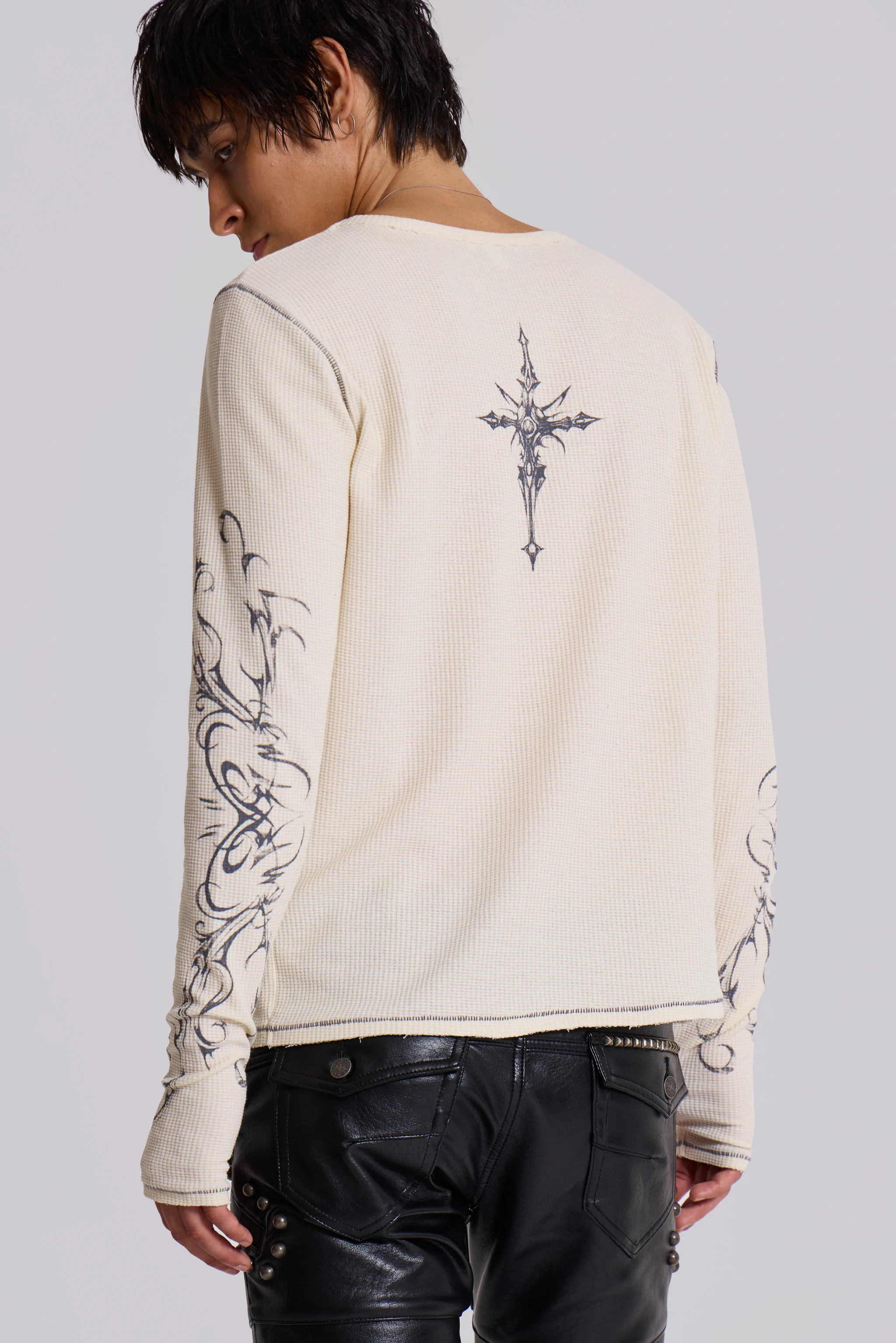 Ines Waffle White Long Sleeve Top - Image 5