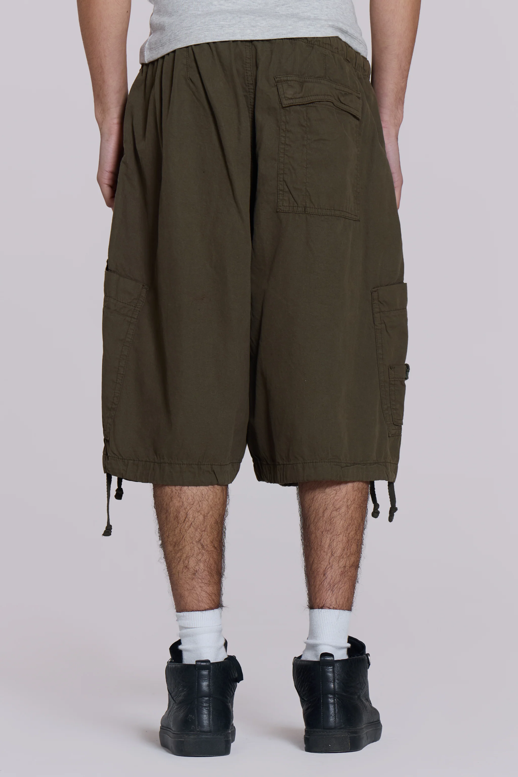 Khaki Parachute Cargo Baggy Shorts - Image 10