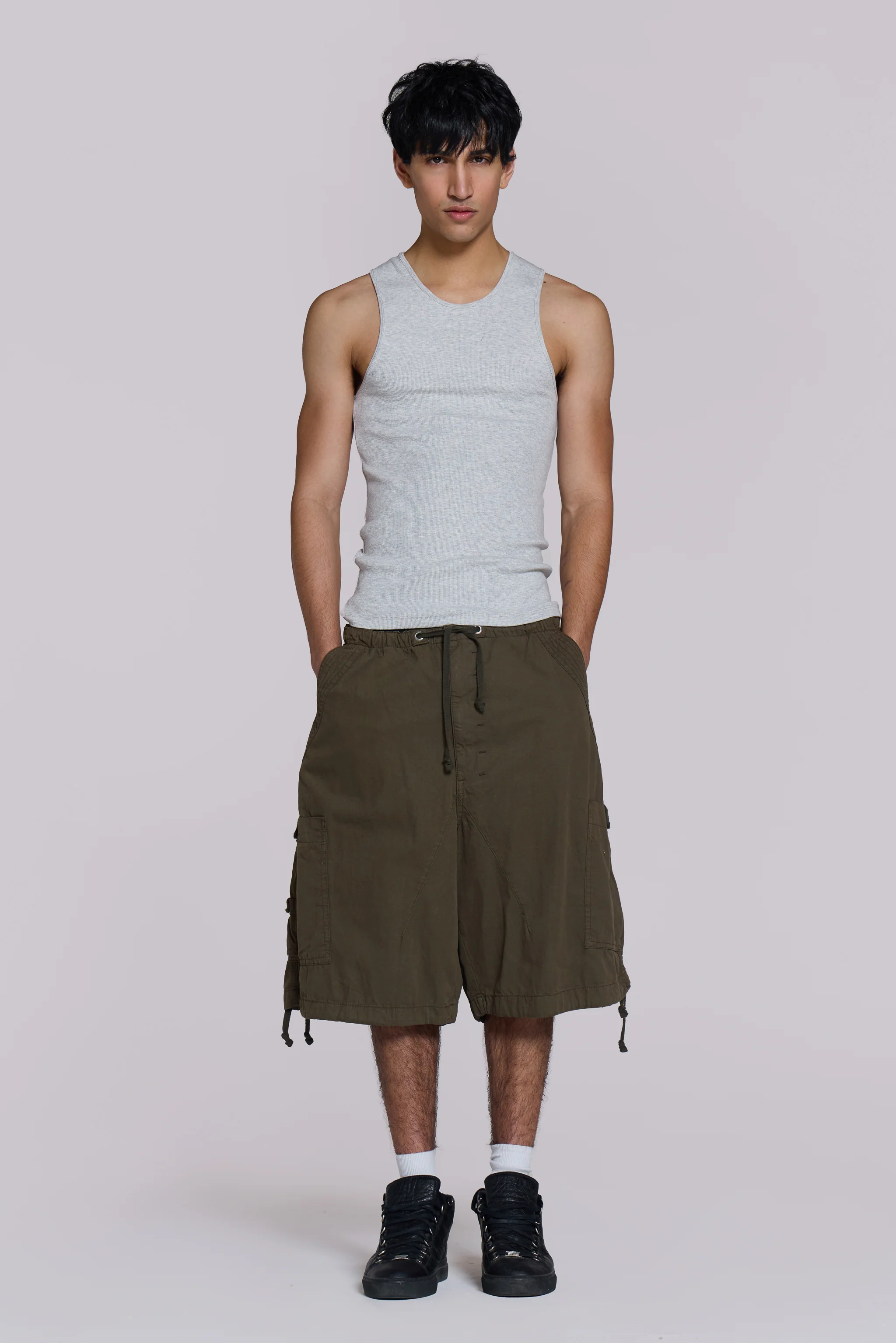 Khaki Parachute Cargo Baggy Shorts - Image 3