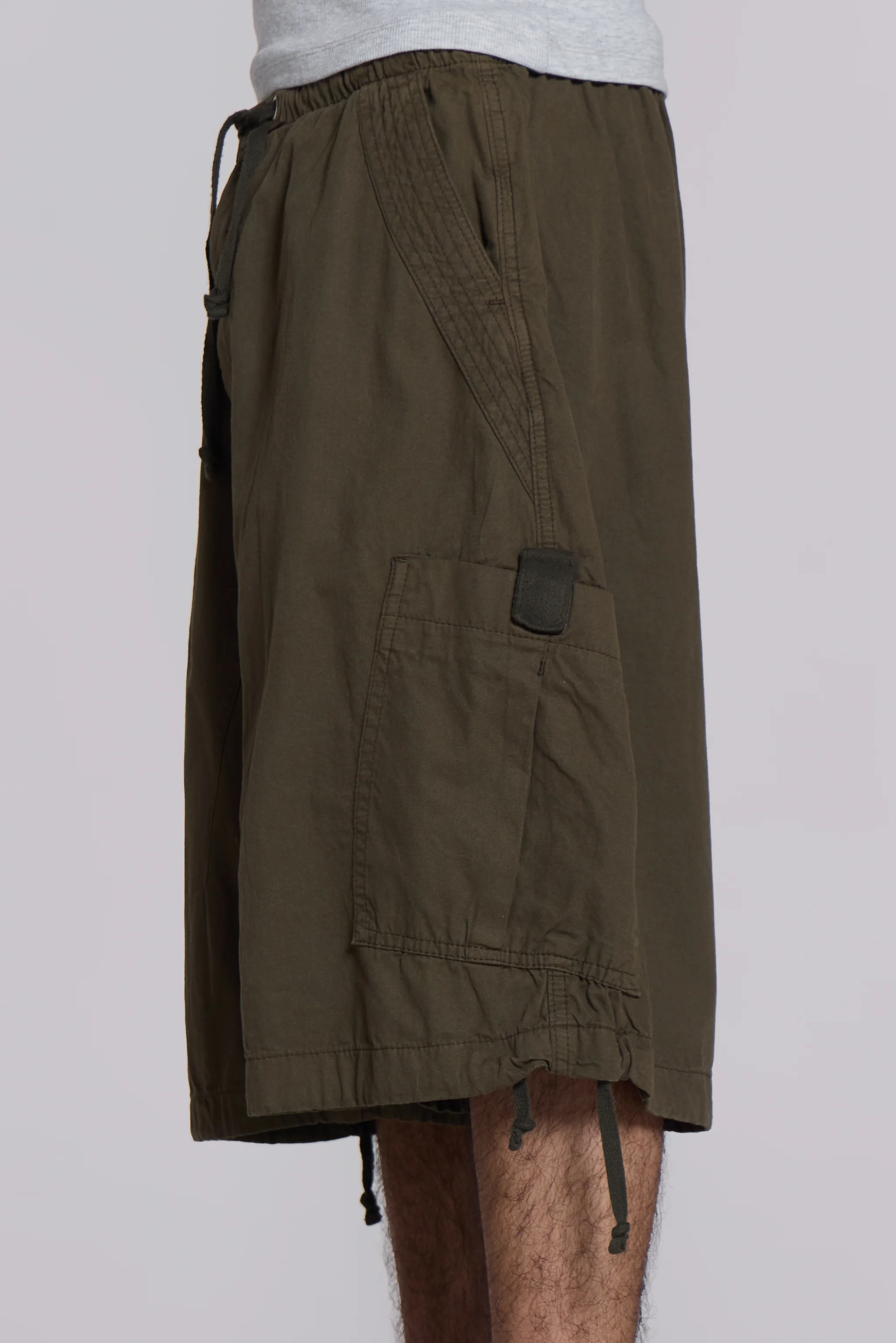 Khaki Parachute Cargo Baggy Shorts - Image 4