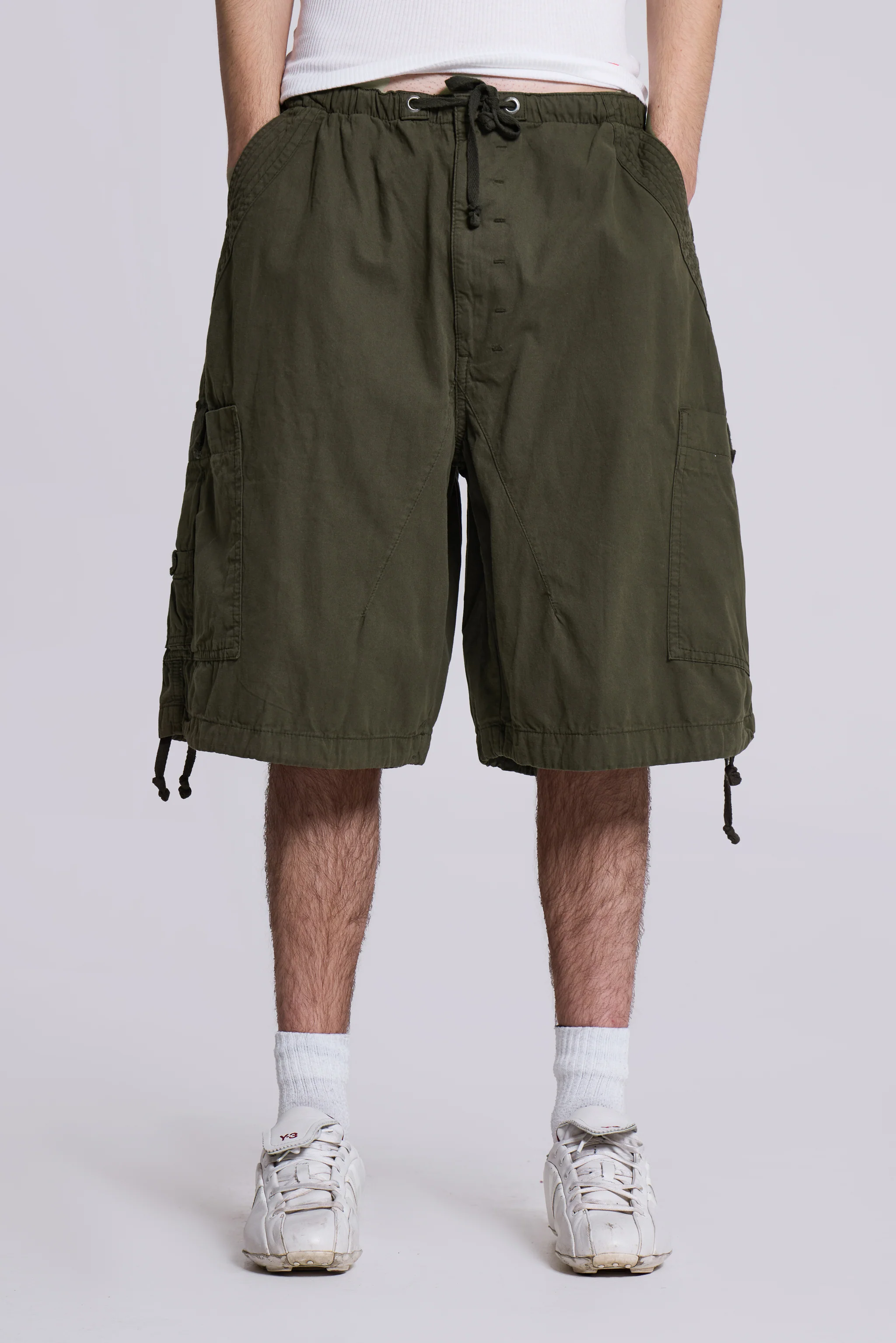 Khaki Parachute Cargo Baggy Shorts - Image 5