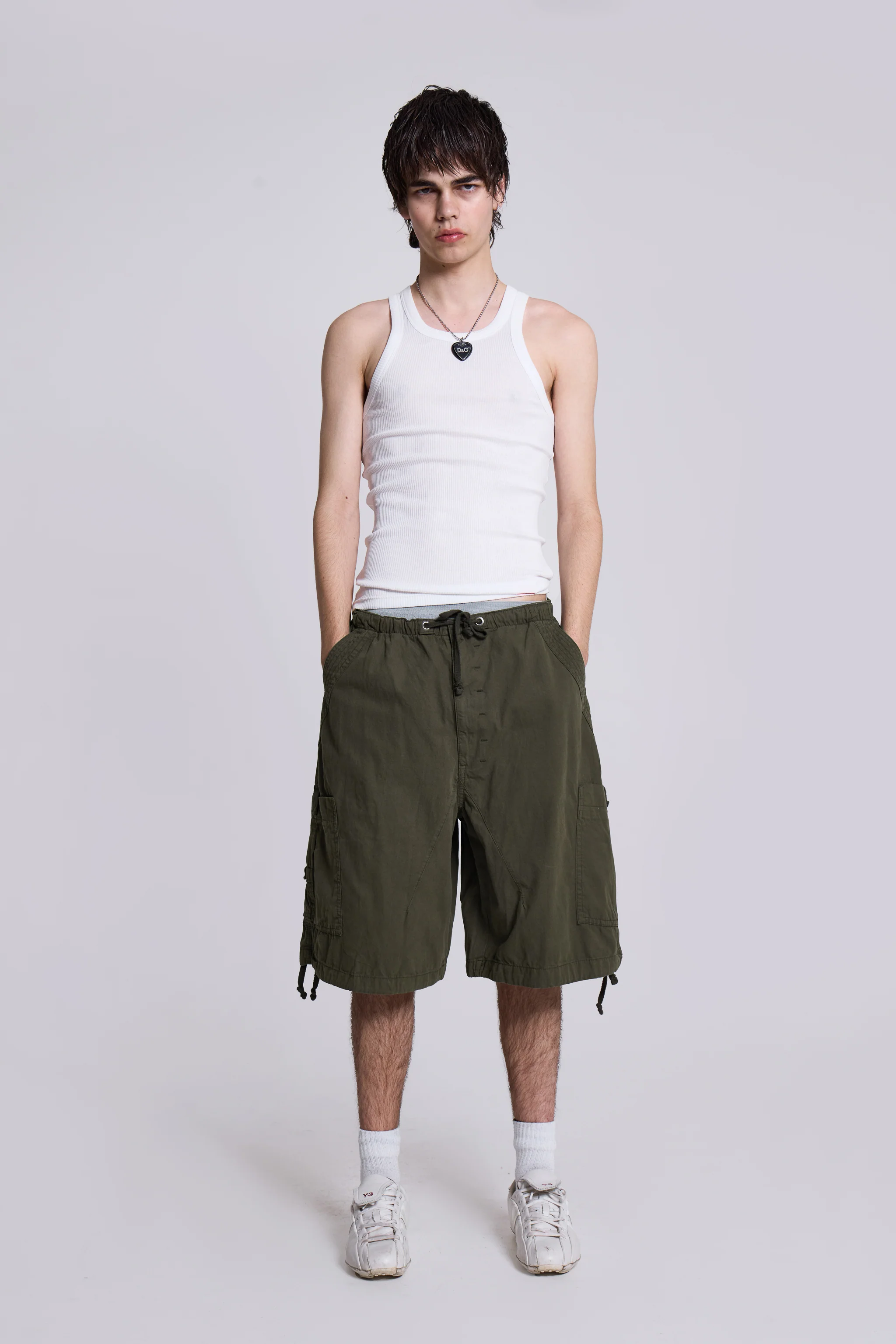Khaki Parachute Cargo Baggy Shorts - Image 6