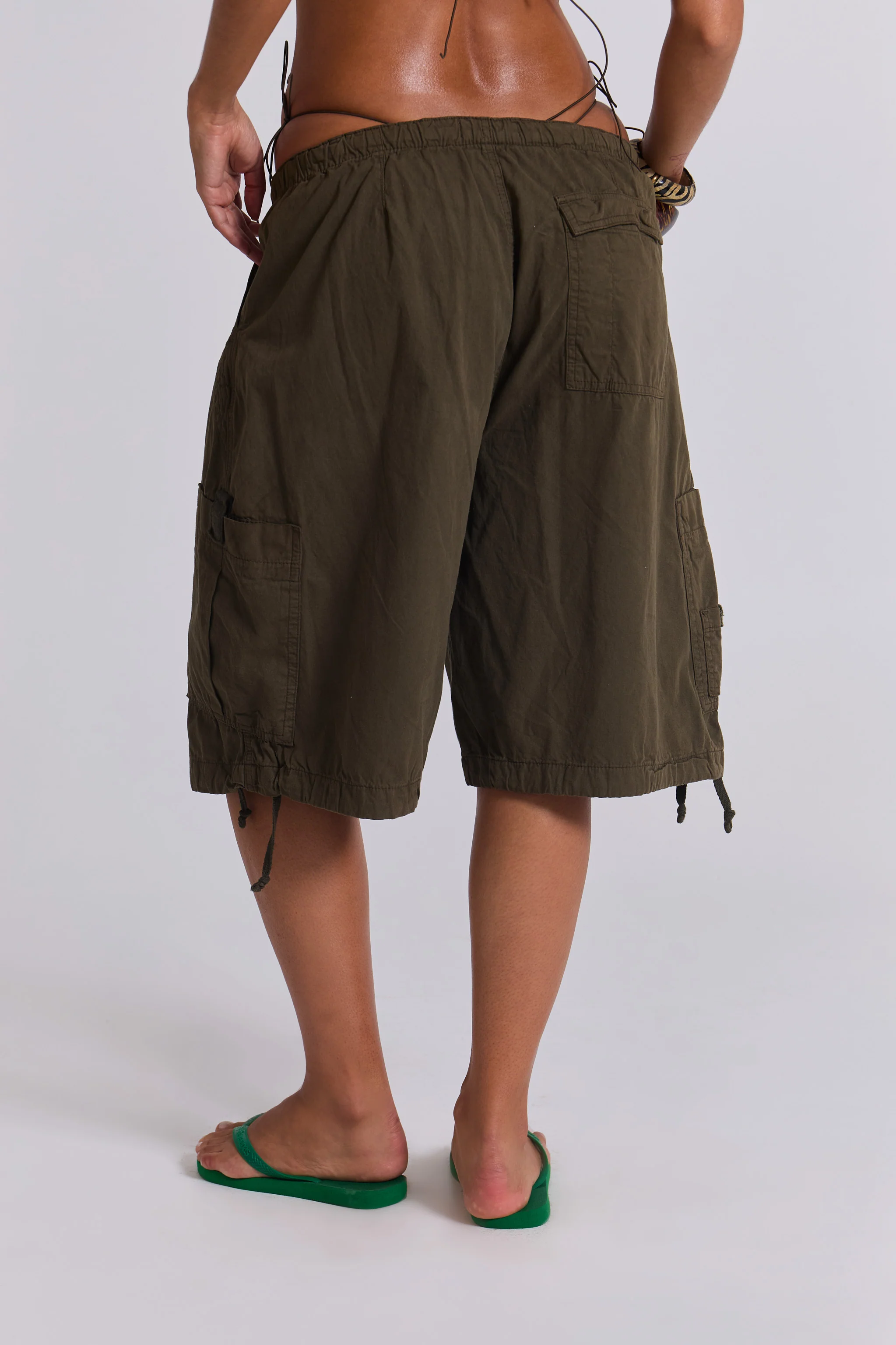 Khaki Parachute Cargo Shorts - Image 4