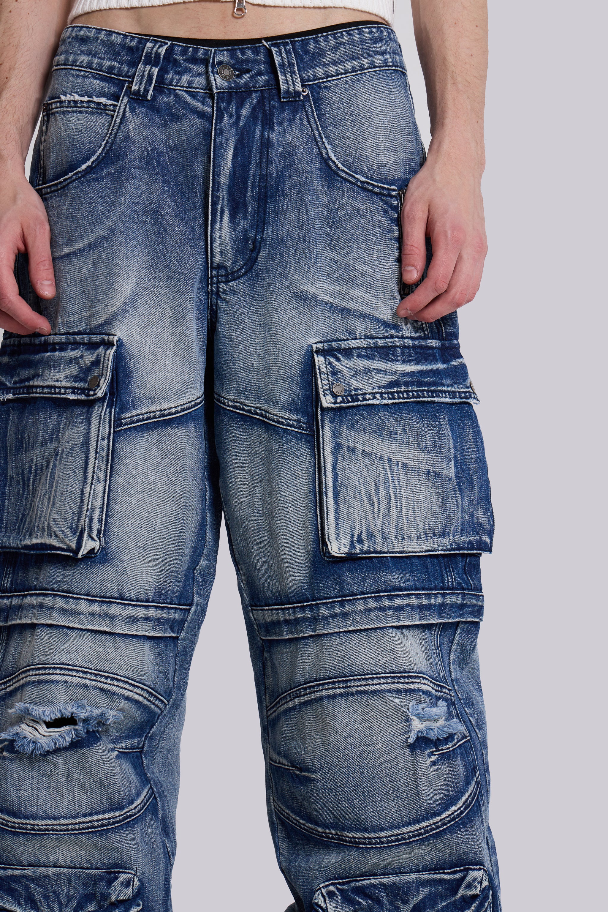 Light Wash Apex Denim Cargos - Image 3