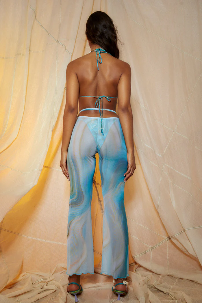 Marble Print Low Rise Flared Leg Beach Trousers - Image 3