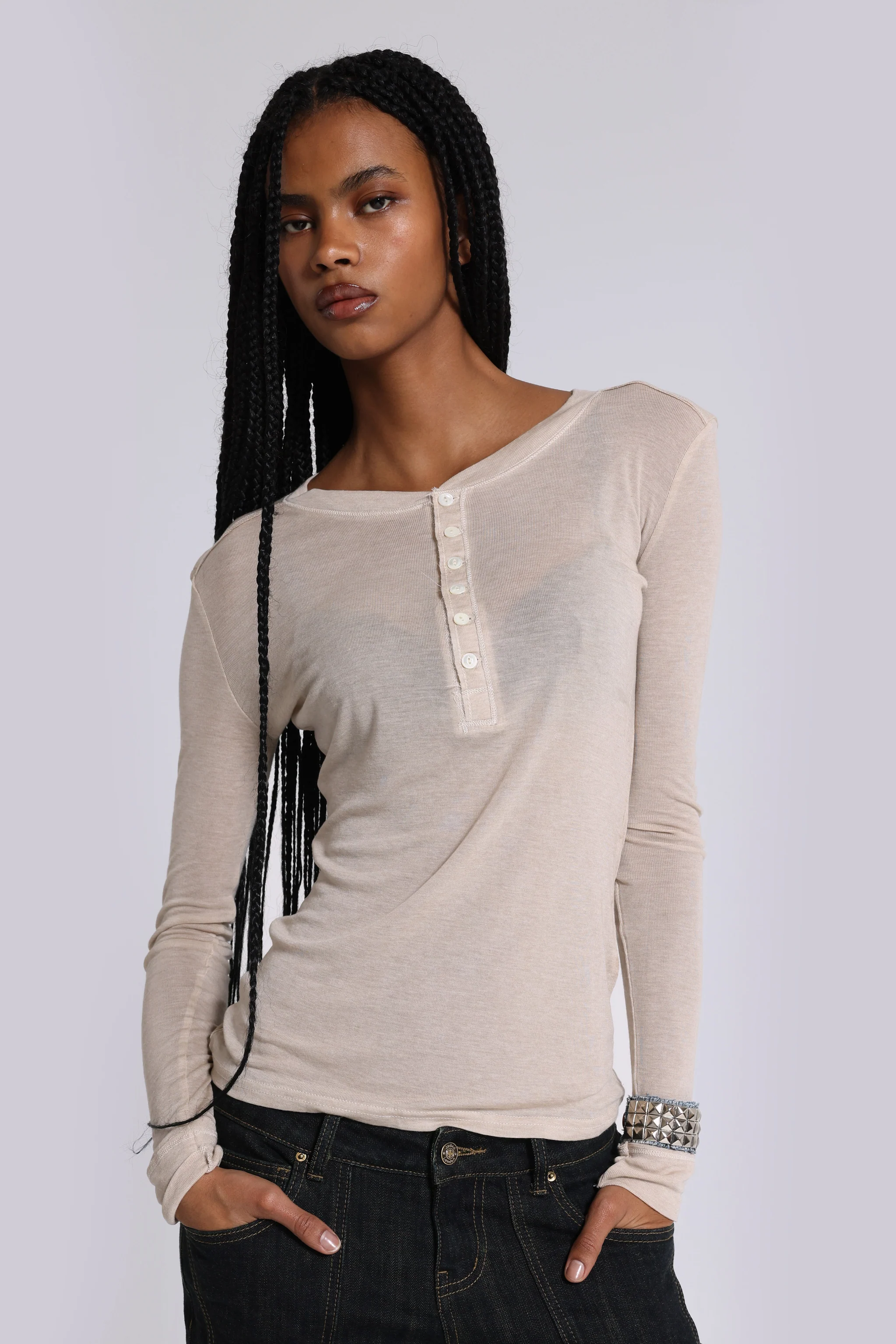 Oatmeal Haze Henley Top - Image 3