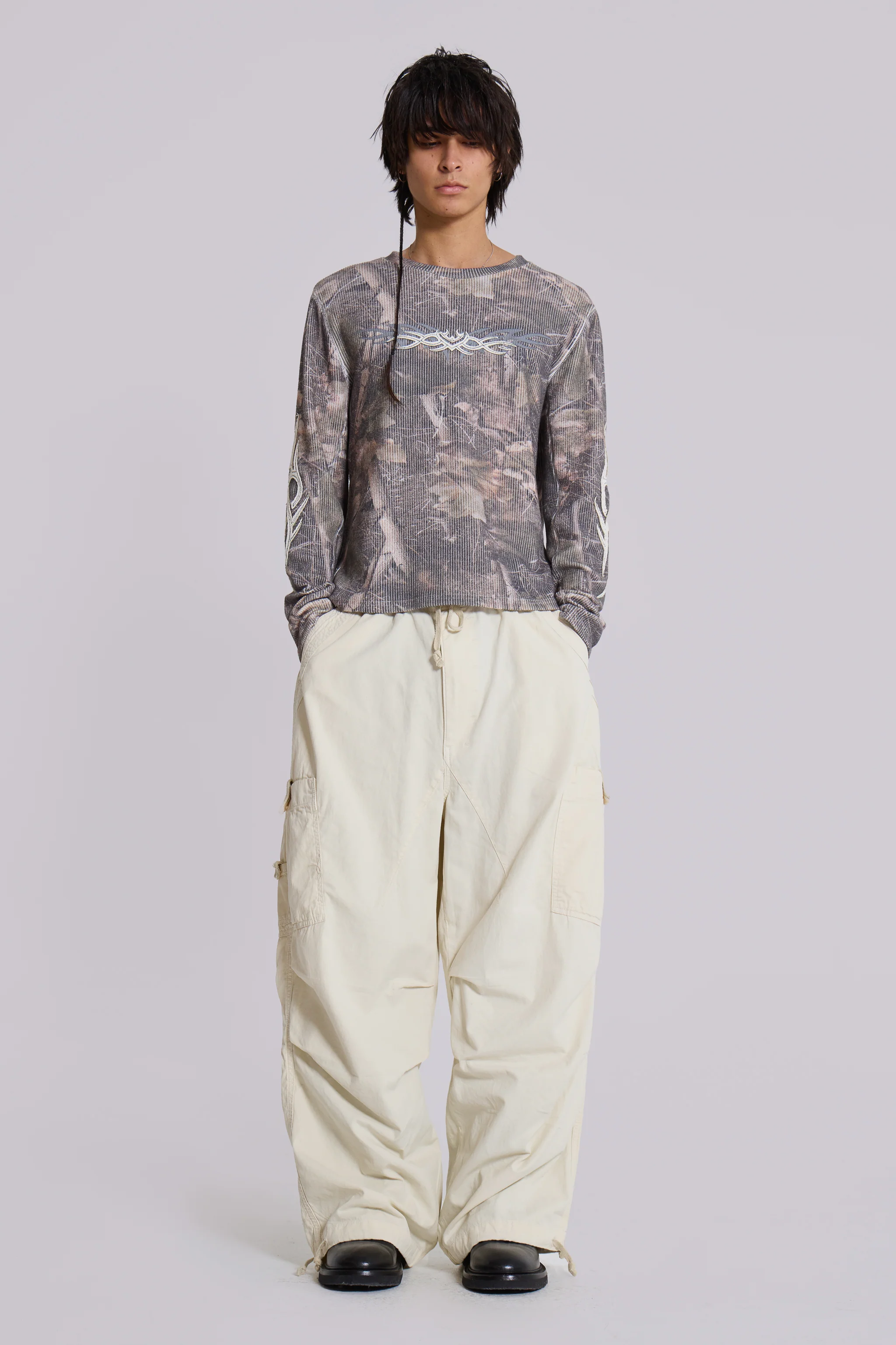 Ecru Parachute Cargo Pants - Image 3