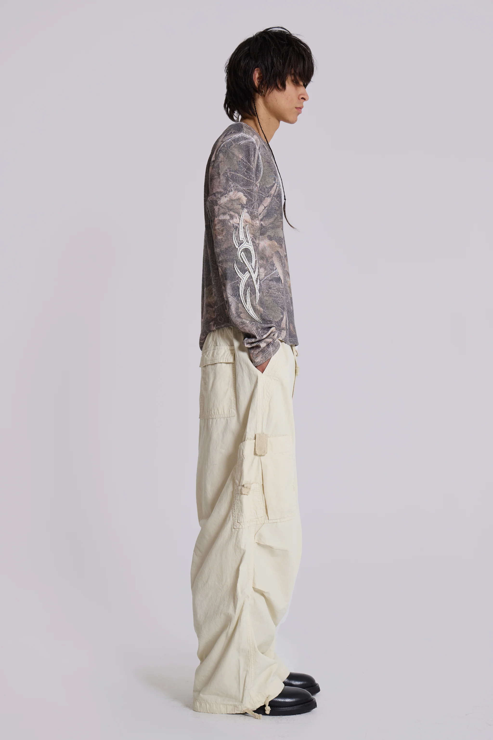 Ecru Parachute Cargo Pants - Image 5