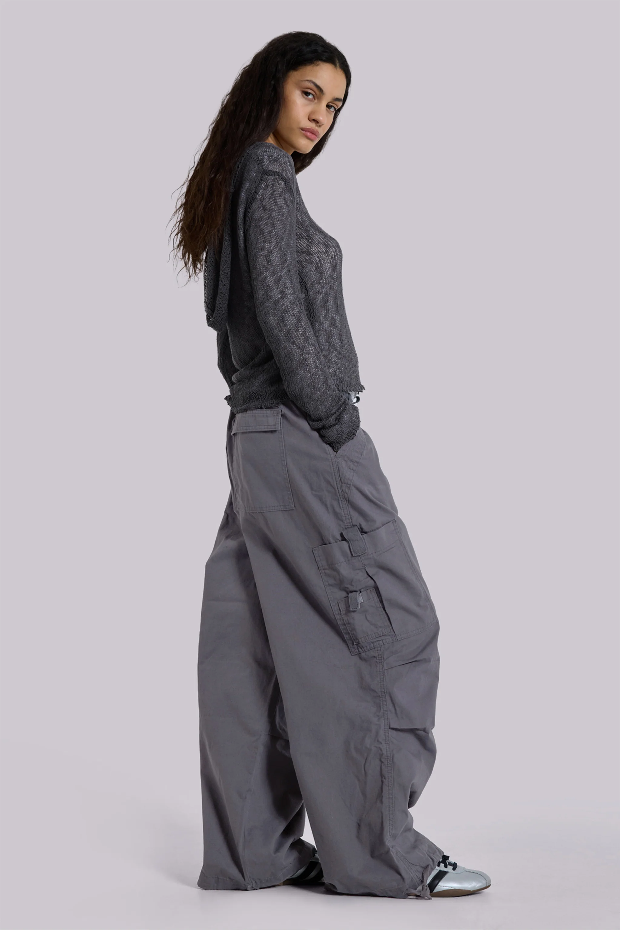 Vintage Grey Parachute Cargo Pants - Image 3