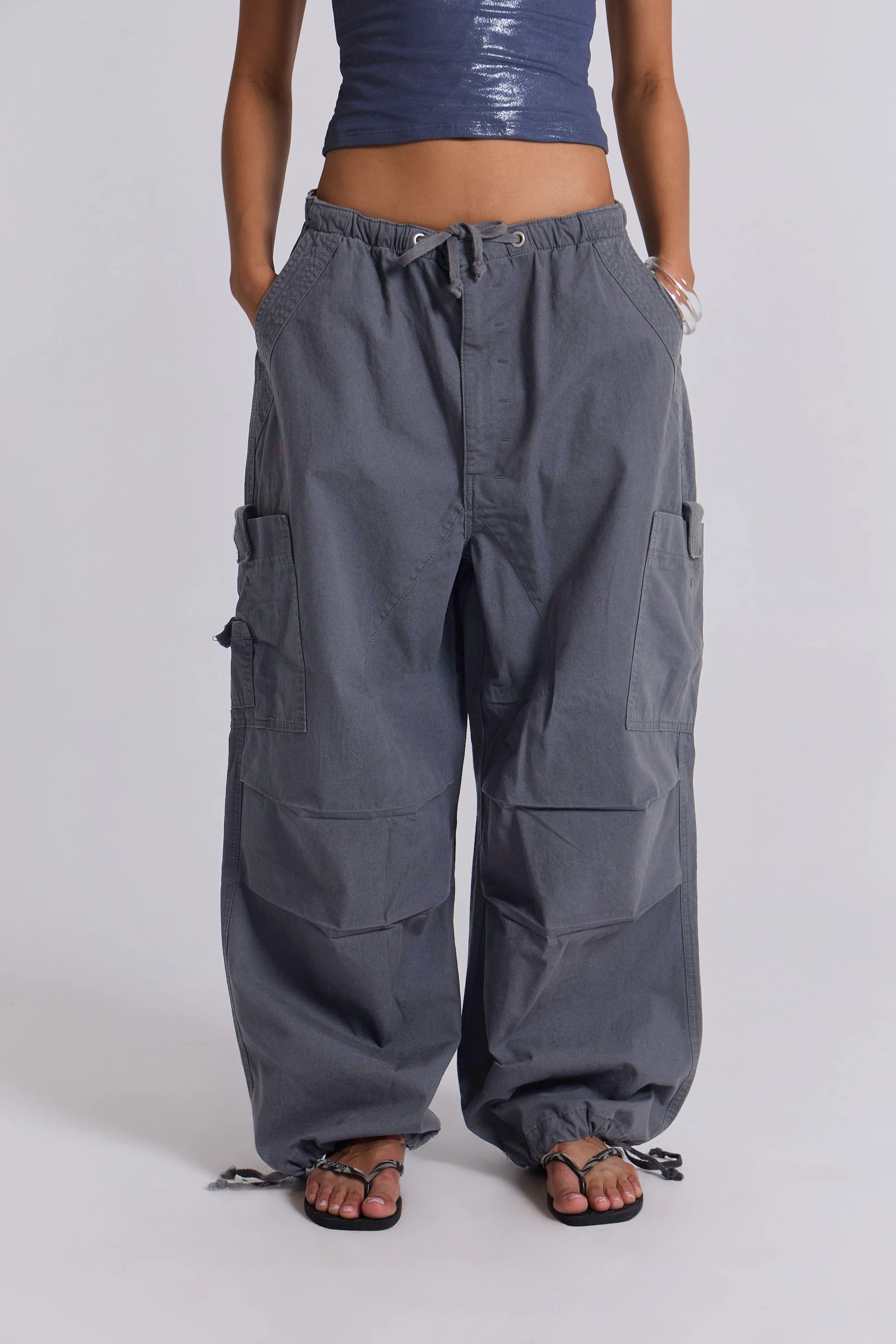 Vintage Grey Parachute Cargo Pants - Image 4