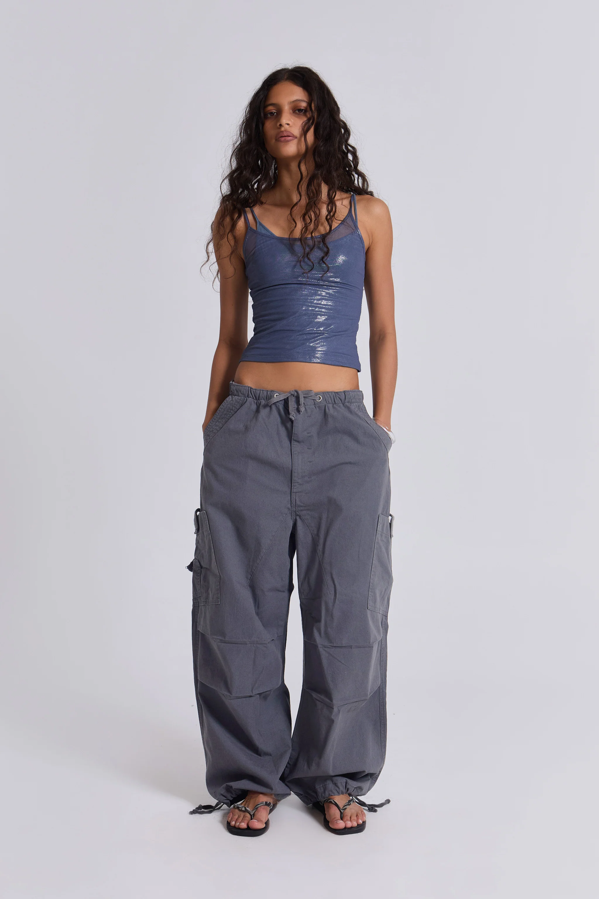 Vintage Grey Parachute Cargo Pants - Image 7